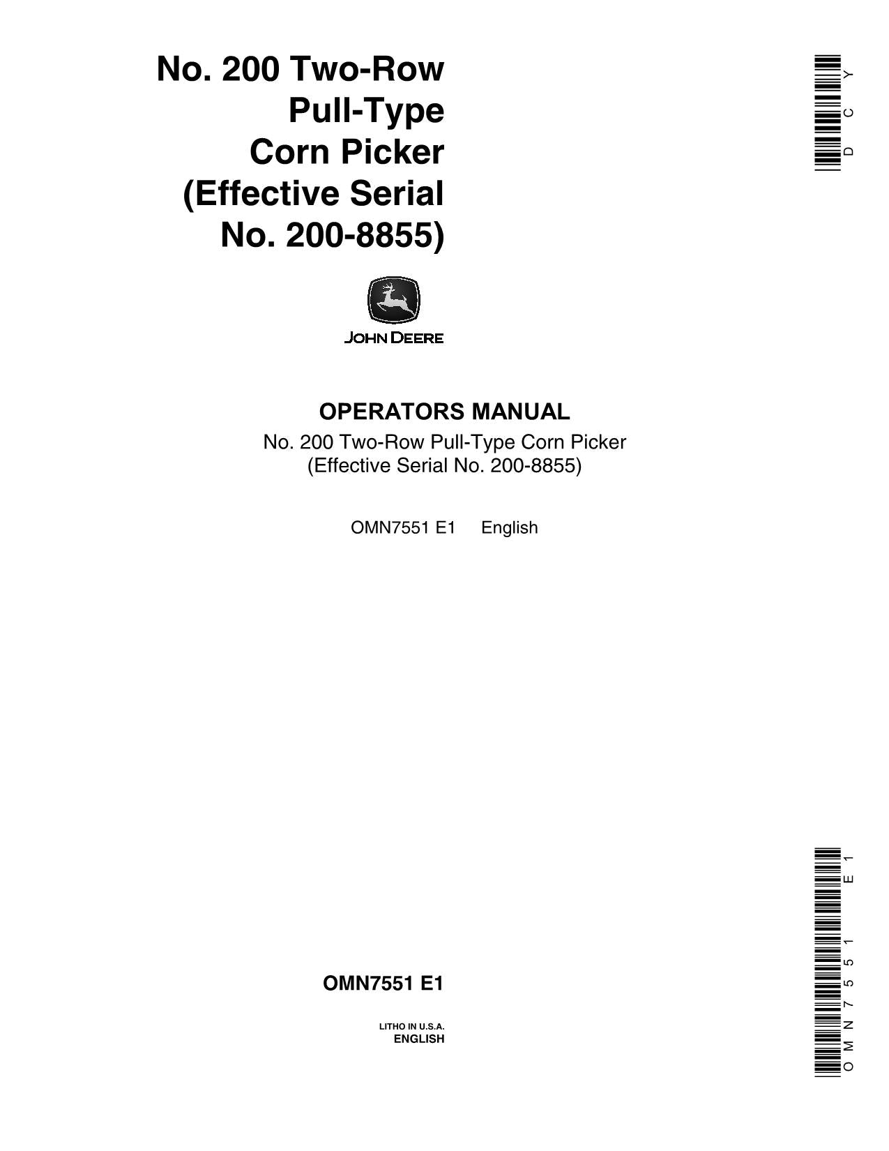 JOHN DEERE 200 COTTON PICKER OPERATORS MANUAL #3