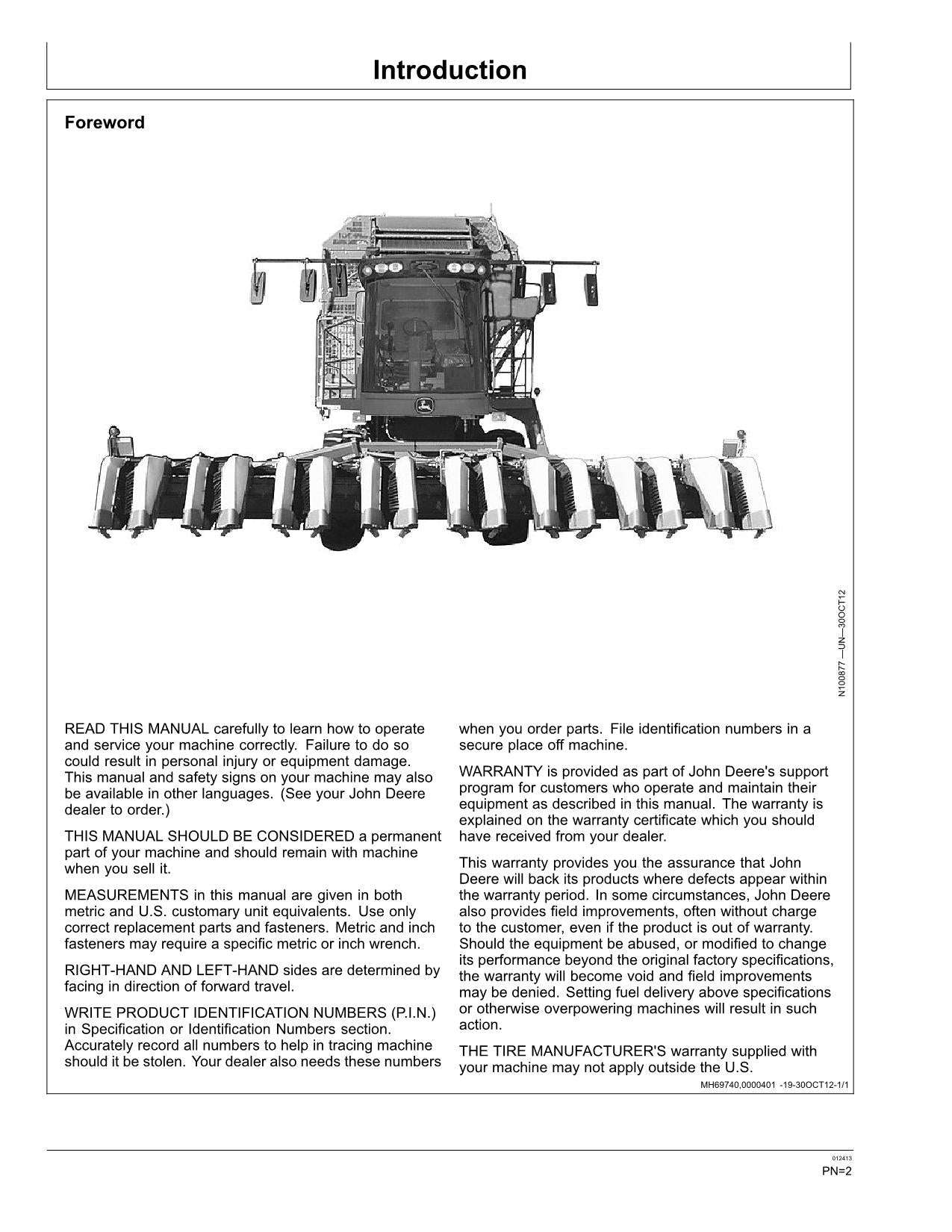 JOHN DEERE 7460 COTTON PICKER OPERATORS MANUAL #1