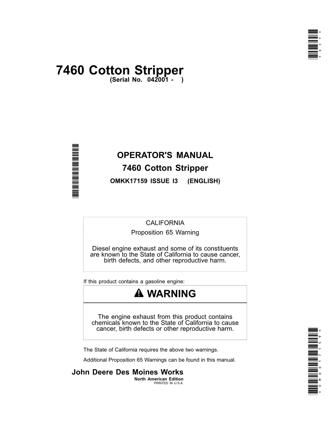 JOHN DEERE 7460 COTTON PICKER OPERATORS MANUAL #2