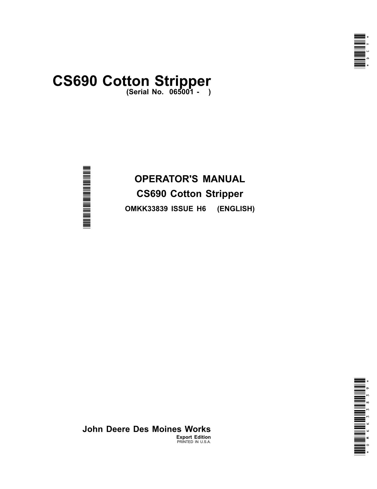 JOHN DEERE CS690 COTTON PICKER OPERATORS MANUAL #3