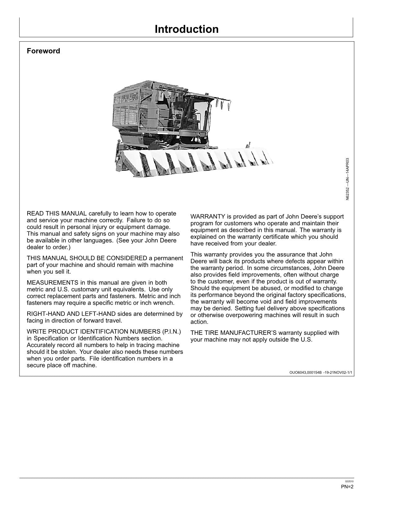 MANUEL D'UTILISATION DE LA CUEILLETTE DE COTON JOHN DEERE 7460 #5