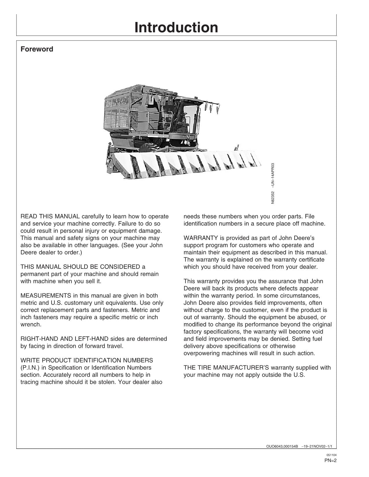 MANUEL D'UTILISATION DE LA CUEILLETTE DE COTON JOHN DEERE 7460 #6