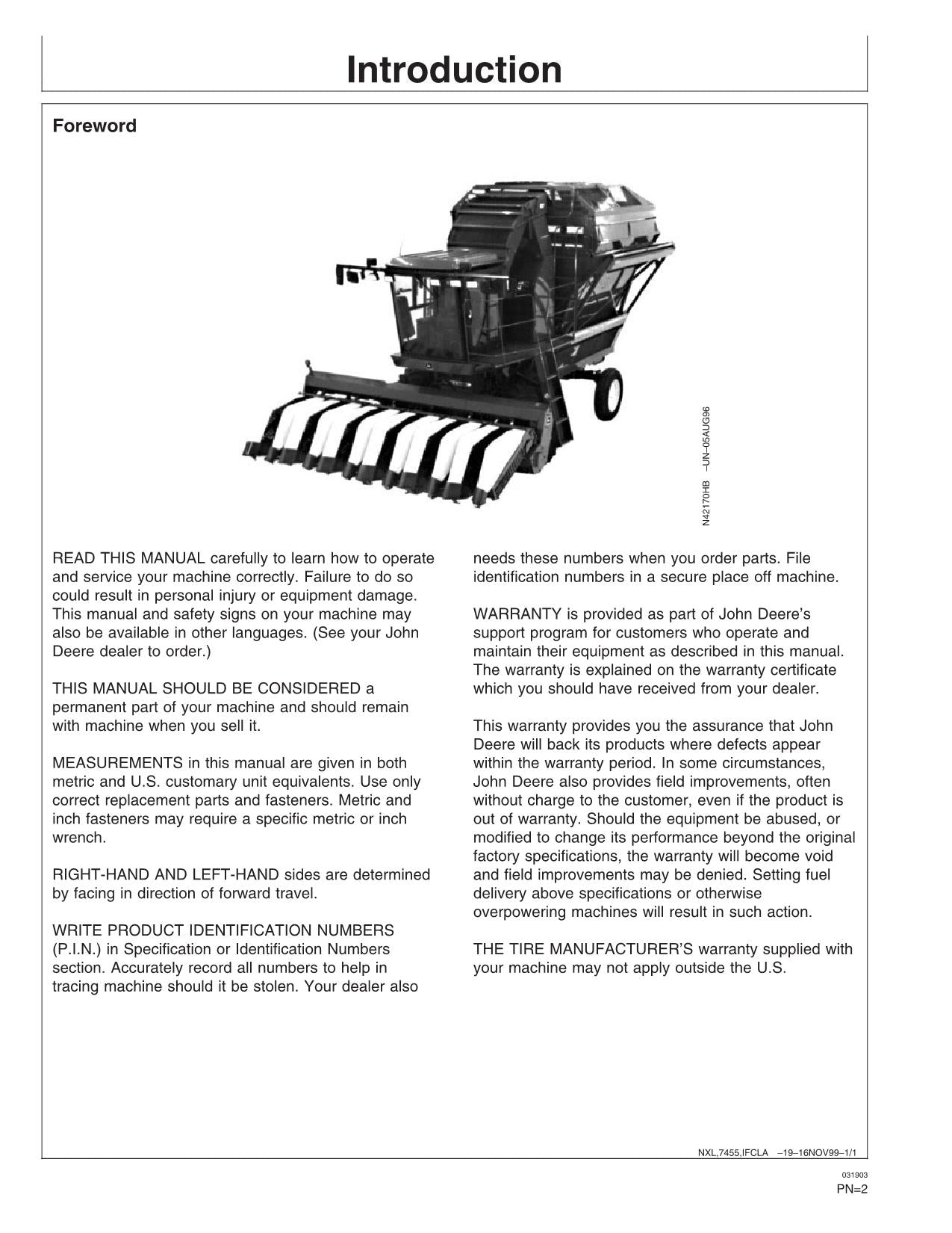 MANUEL D'UTILISATION DE LA CUEILLETTE DE COTON JOHN DEERE 7455 #3