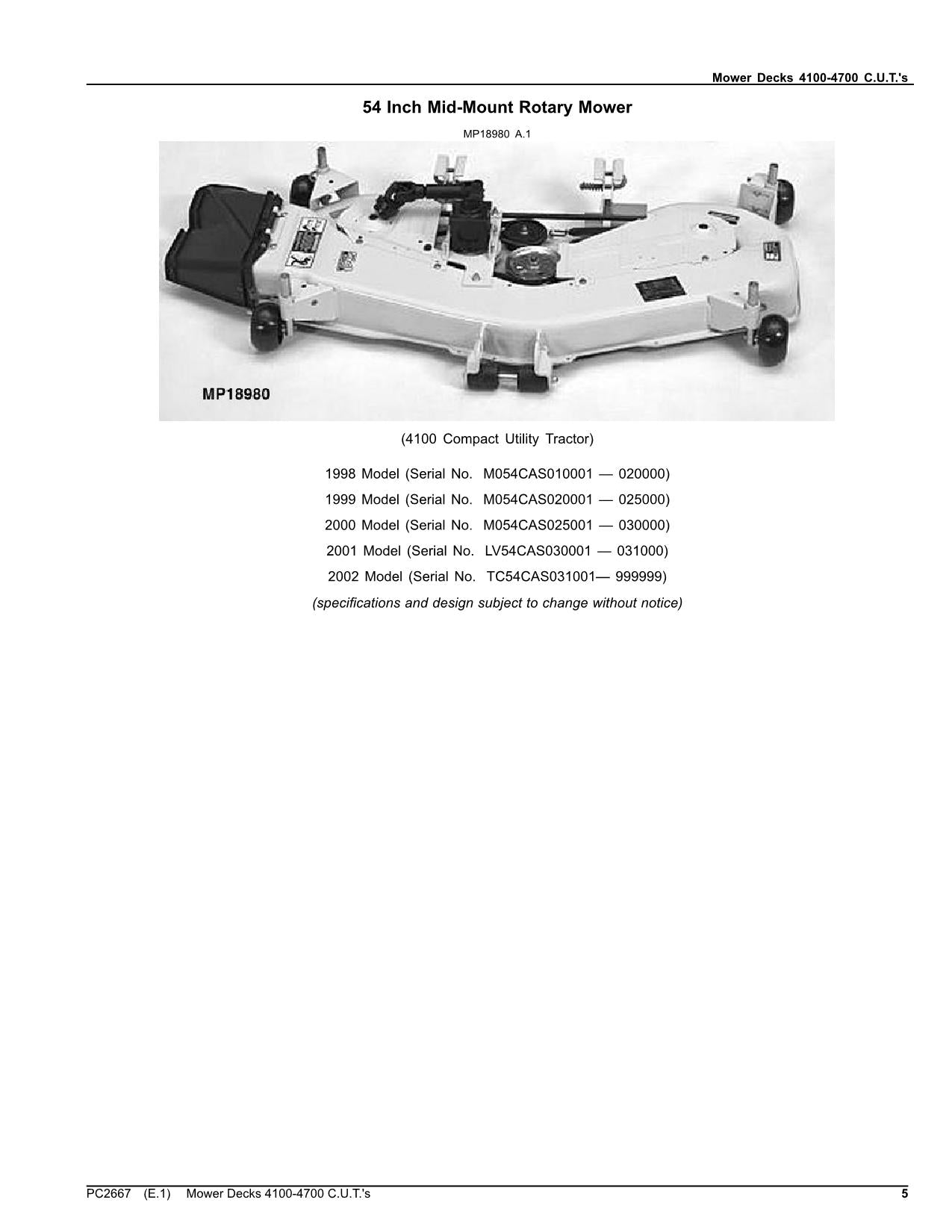 JOHN DEERE 54 60 72 INCH TRACTOR MOWER DECKS PARTS CATALOG MANUAL