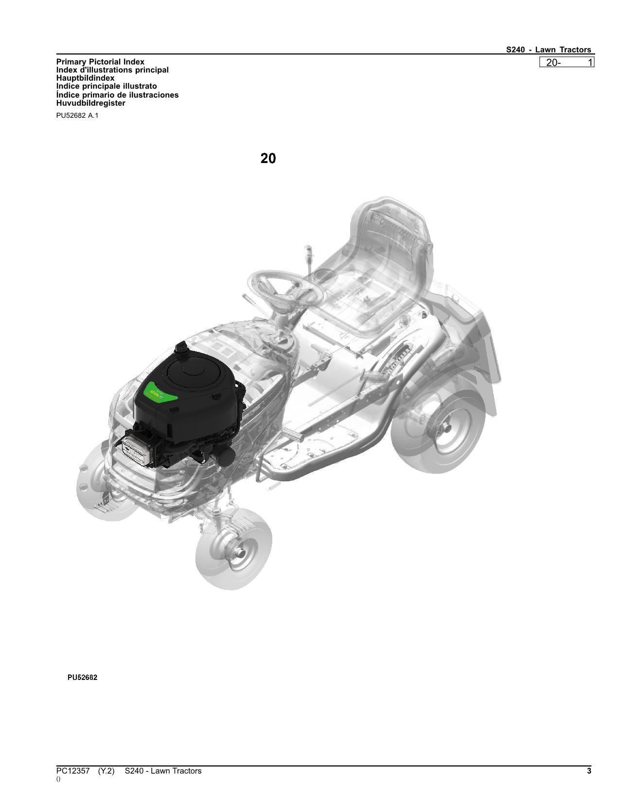 JOHN DEERE S240 TRACTOR PARTS CATALOG MANUAL