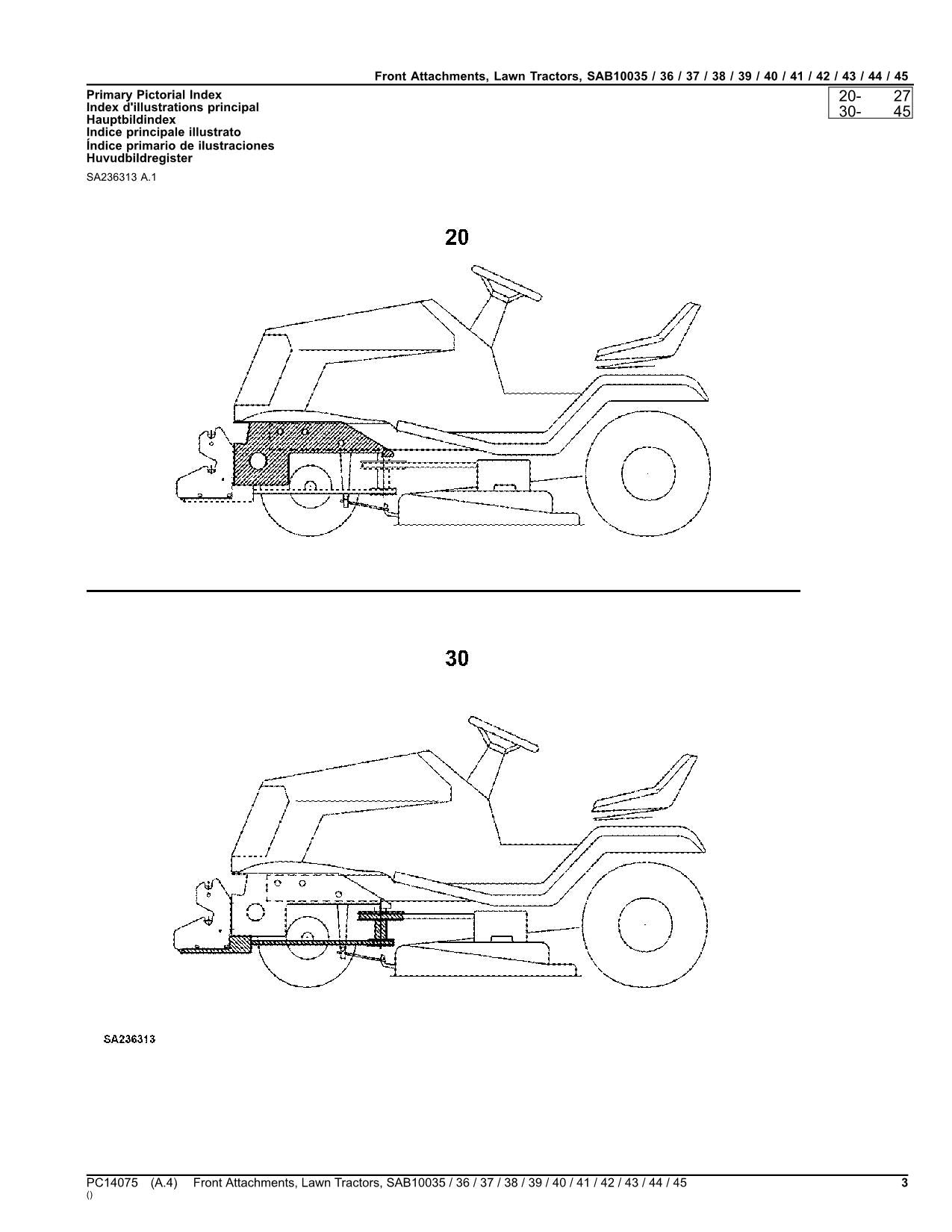 JOHN DEERE SAB10035 SAB10036 SAB10037 TRACTOR PARTS CATALOG MANUAL