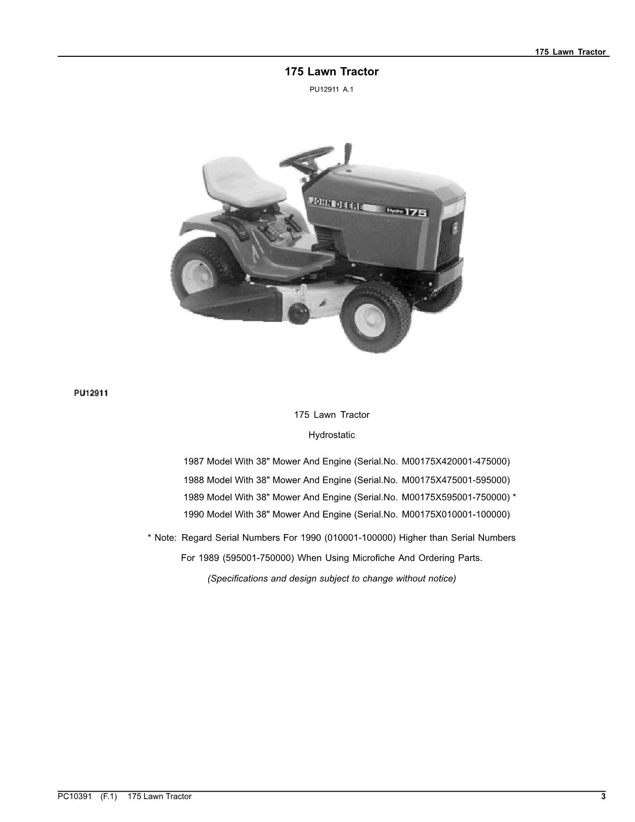 JOHN DEERE 175 TRAKTOR ERSATZTEILKATALOGHANDBUCH