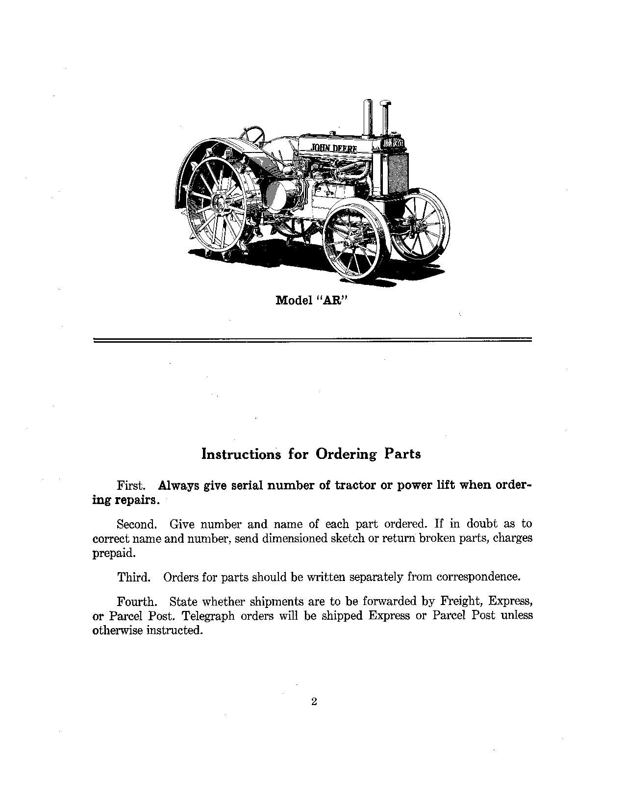 JOHN DEERE A AO AR AW AN TRACTOR PARTS CATALOG MANUAL