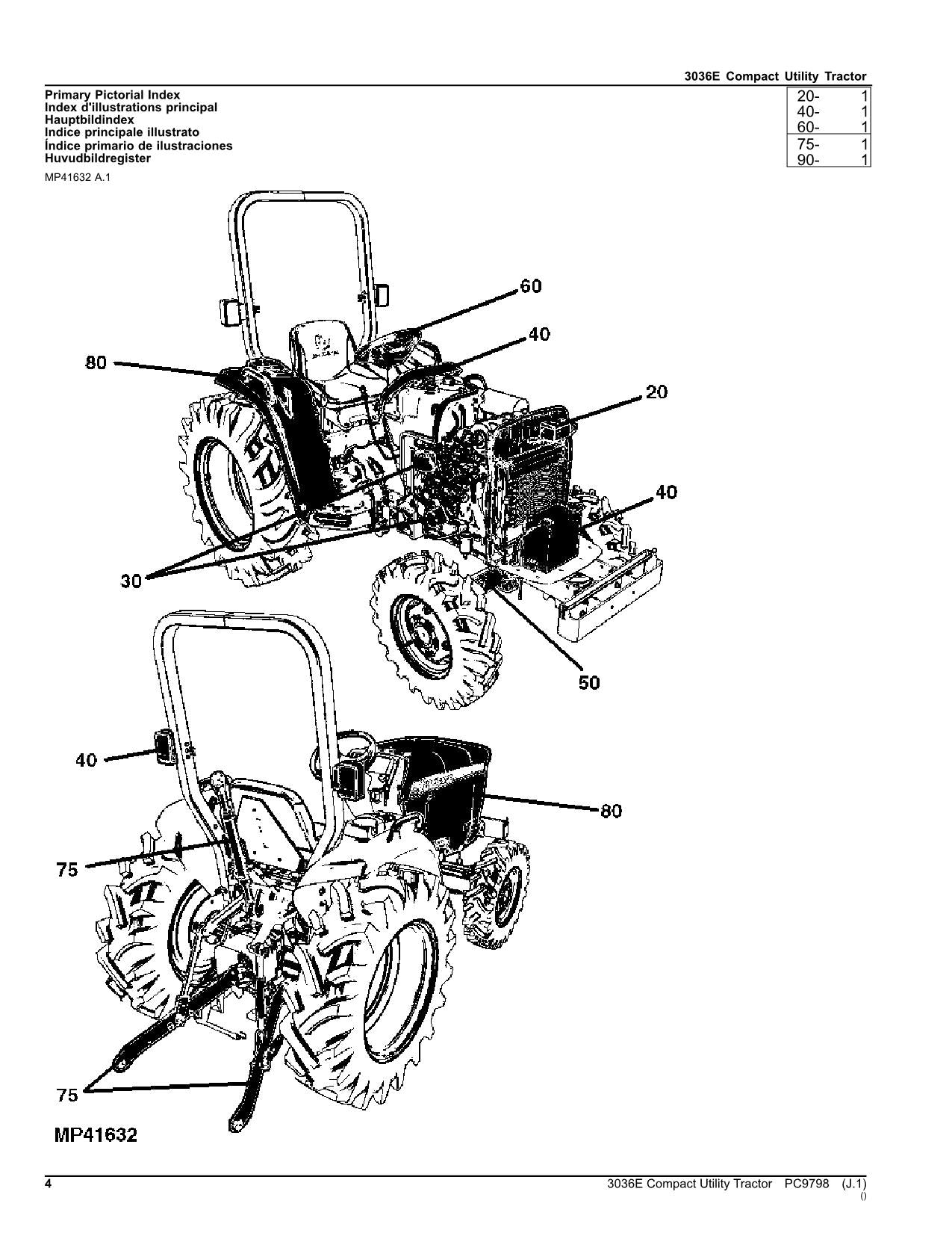 MANUEL DU CATALOGUE DES PIÈCES DU TRACTEUR JOHN DEERE 3036E PC9798