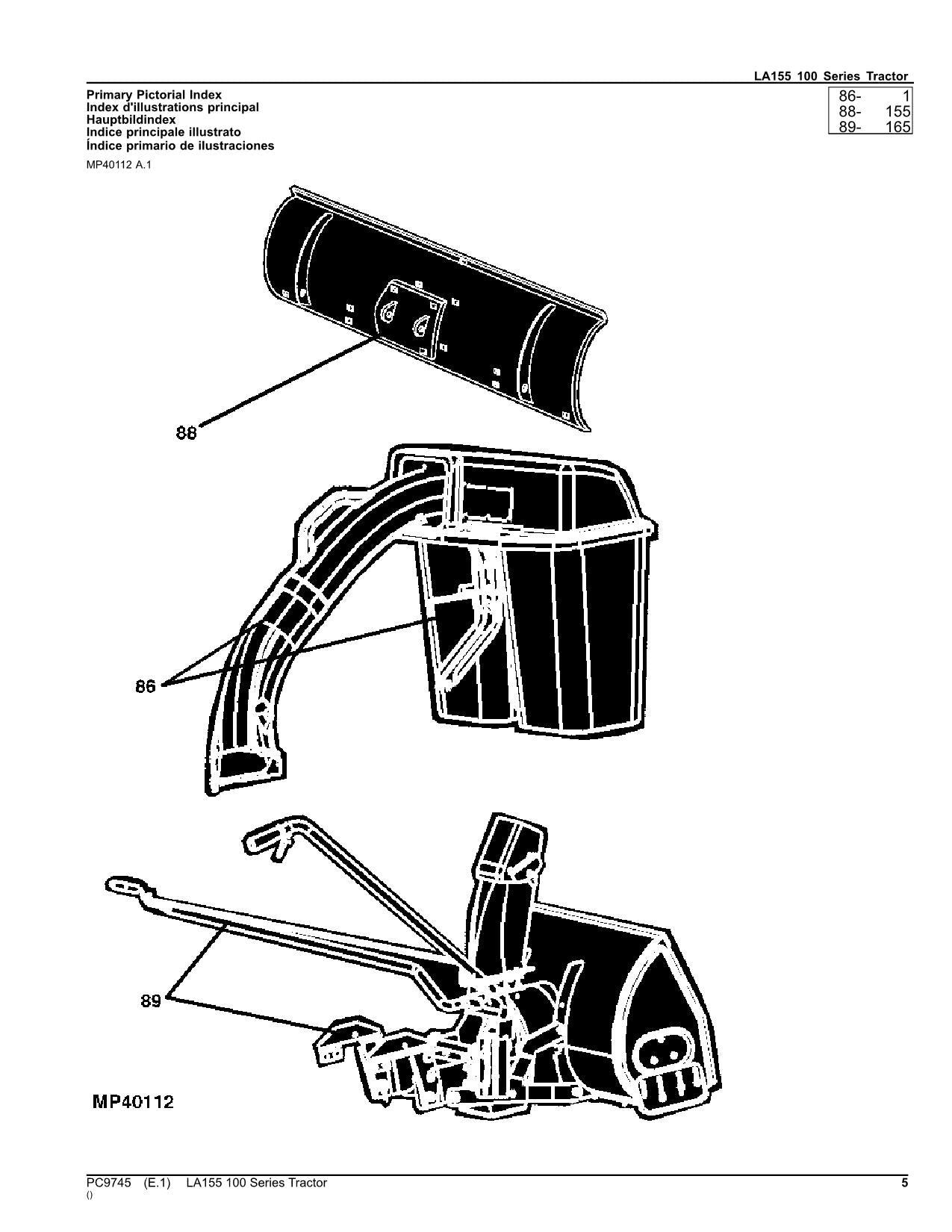 JOHN DEERE LA155 TRACTOR PARTS CATALOG MANUAL