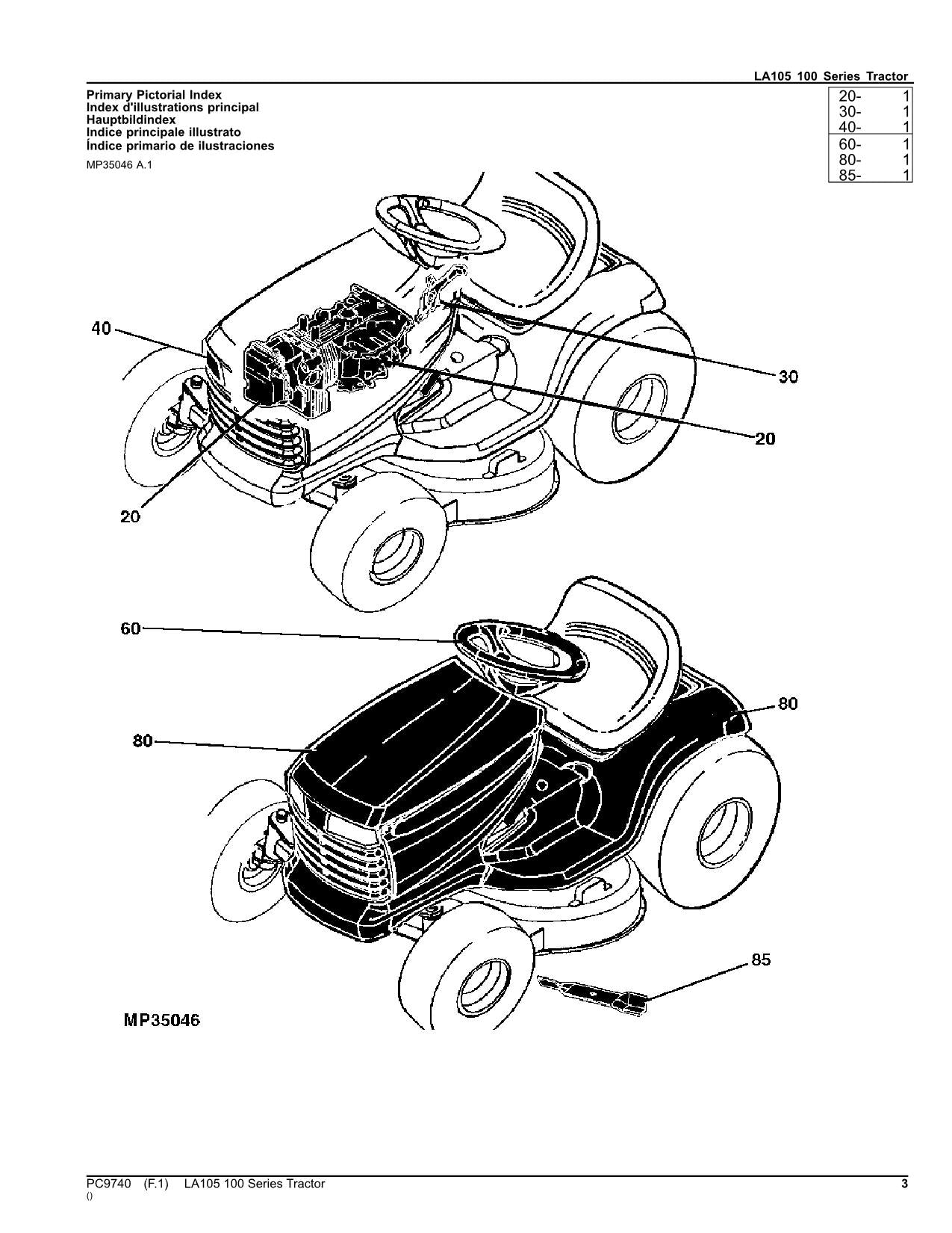 JOHN DEERE LA105 TRACTOR PARTS CATALOG MANUAL