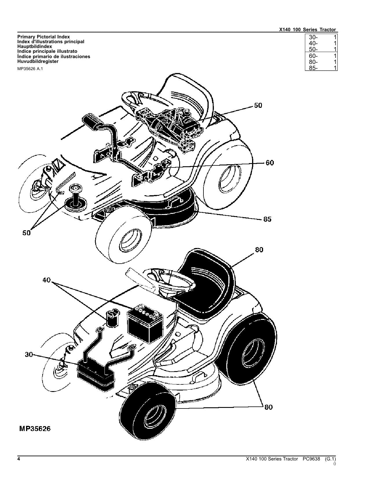 JOHN DEERE X140 TRACTOR PARTS CATALOG MANUAL