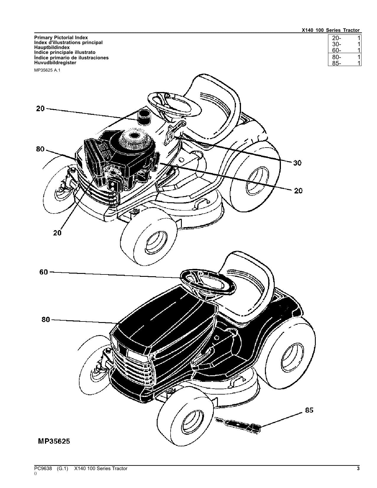 JOHN DEERE X140 TRACTOR PARTS CATALOG MANUAL