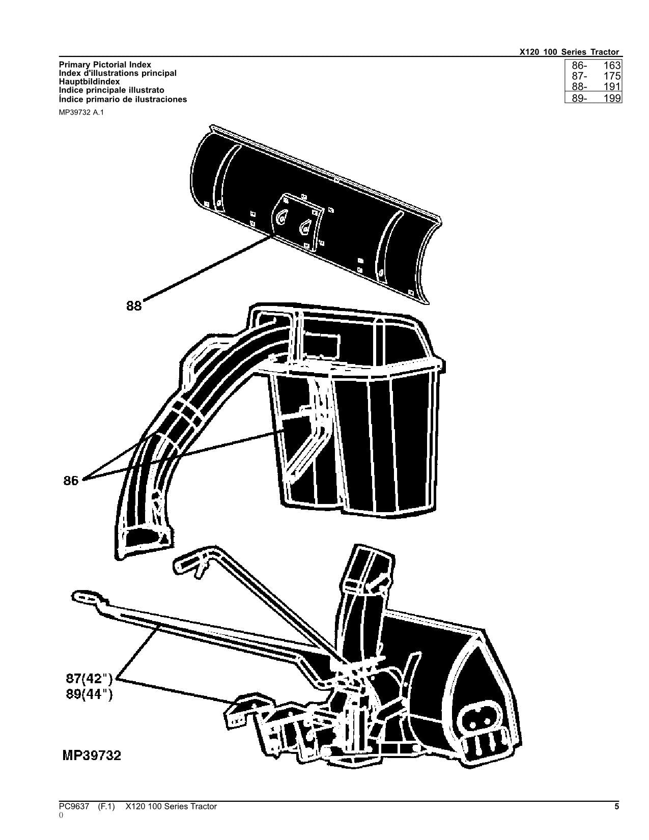 JOHN DEERE X120 TRAKTOR ERSATZTEILKATALOGHANDBUCH