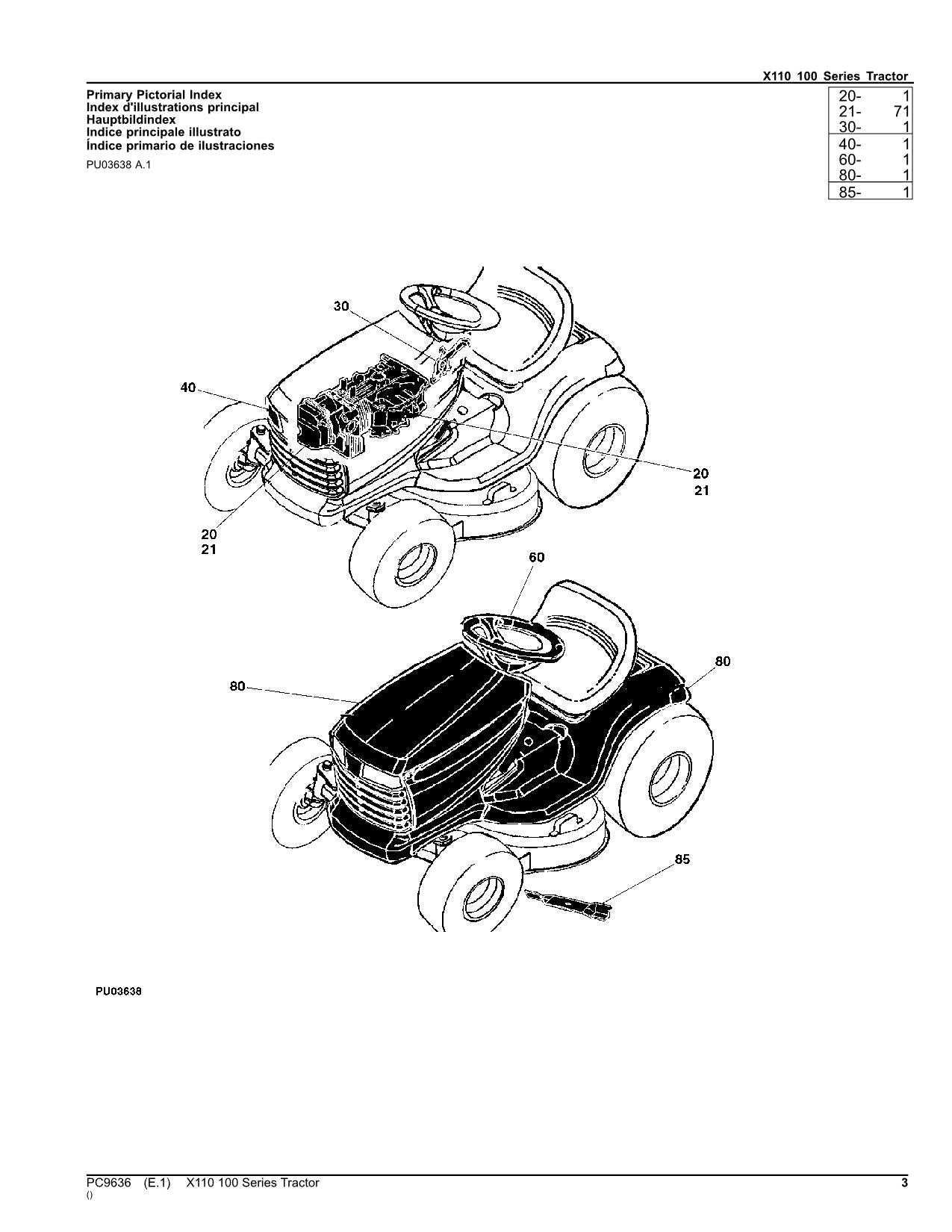 JOHN DEERE X110 TRAKTOR ERSATZTEILKATALOGHANDBUCH