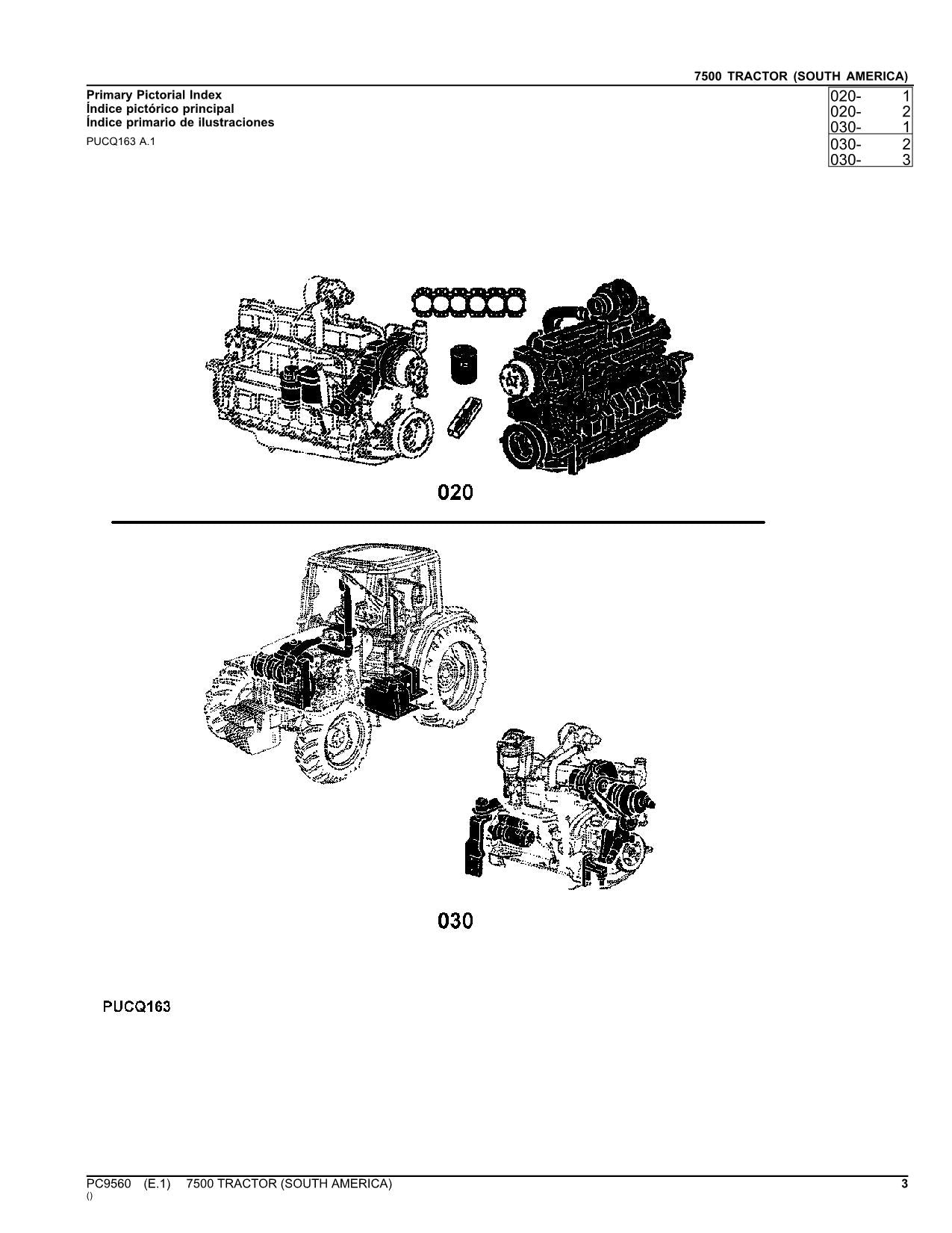 JOHN DEERE 7500 TRACTOR PARTS CATALOG MANUAL  South America