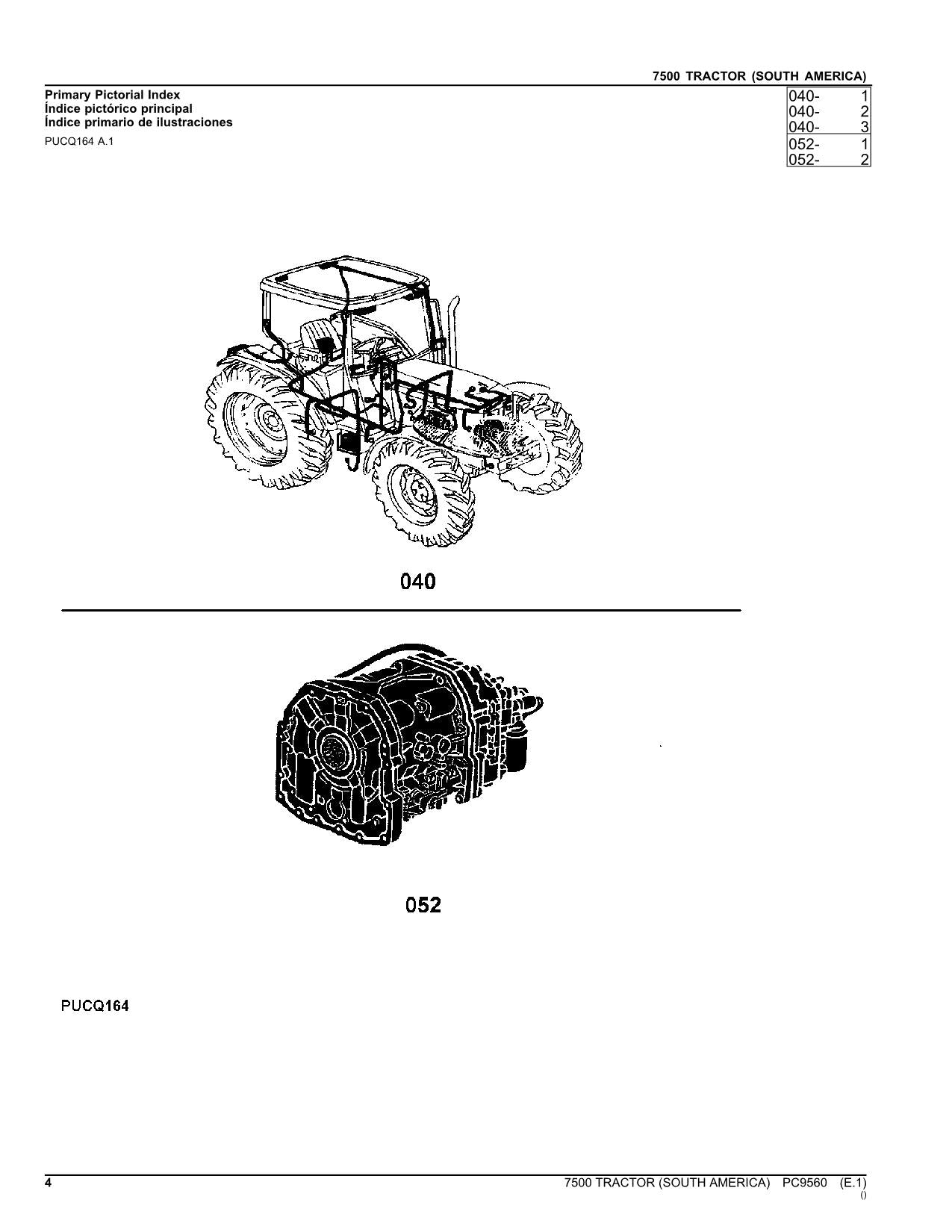 JOHN DEERE 7500 TRACTOR PARTS CATALOG MANUAL  South America