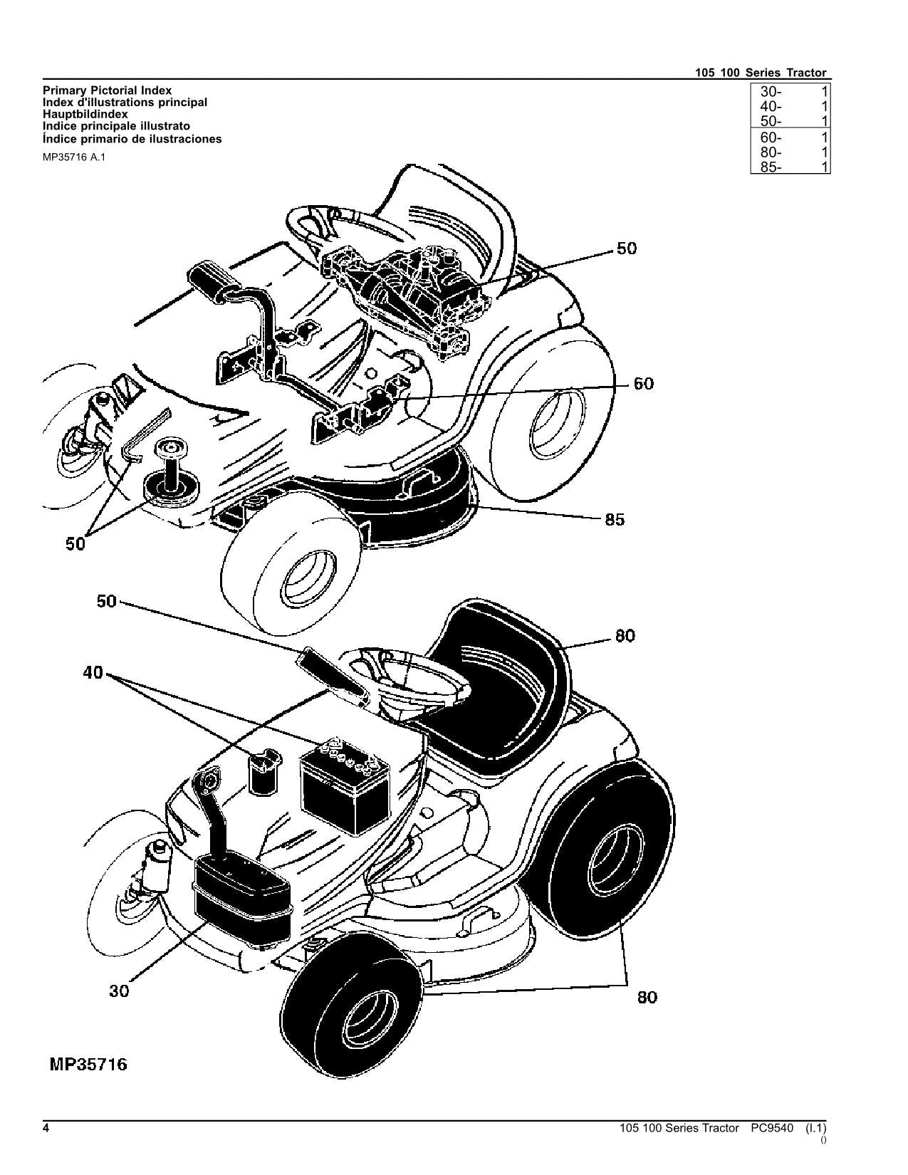 JOHN DEERE 105 TRAKTOR ERSATZTEILKATALOGHANDBUCH