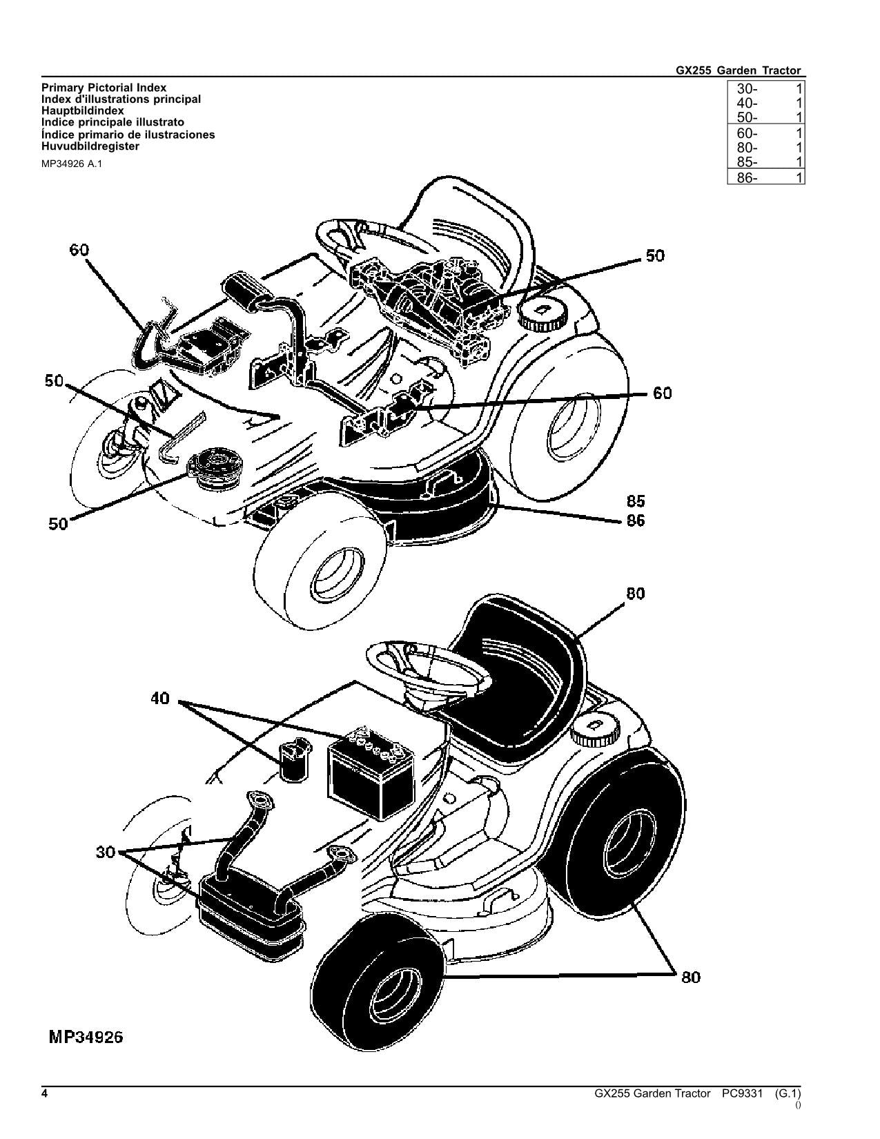 JOHN DEERE GX255 TRAKTOR ERSATZTEILKATALOGHANDBUCH