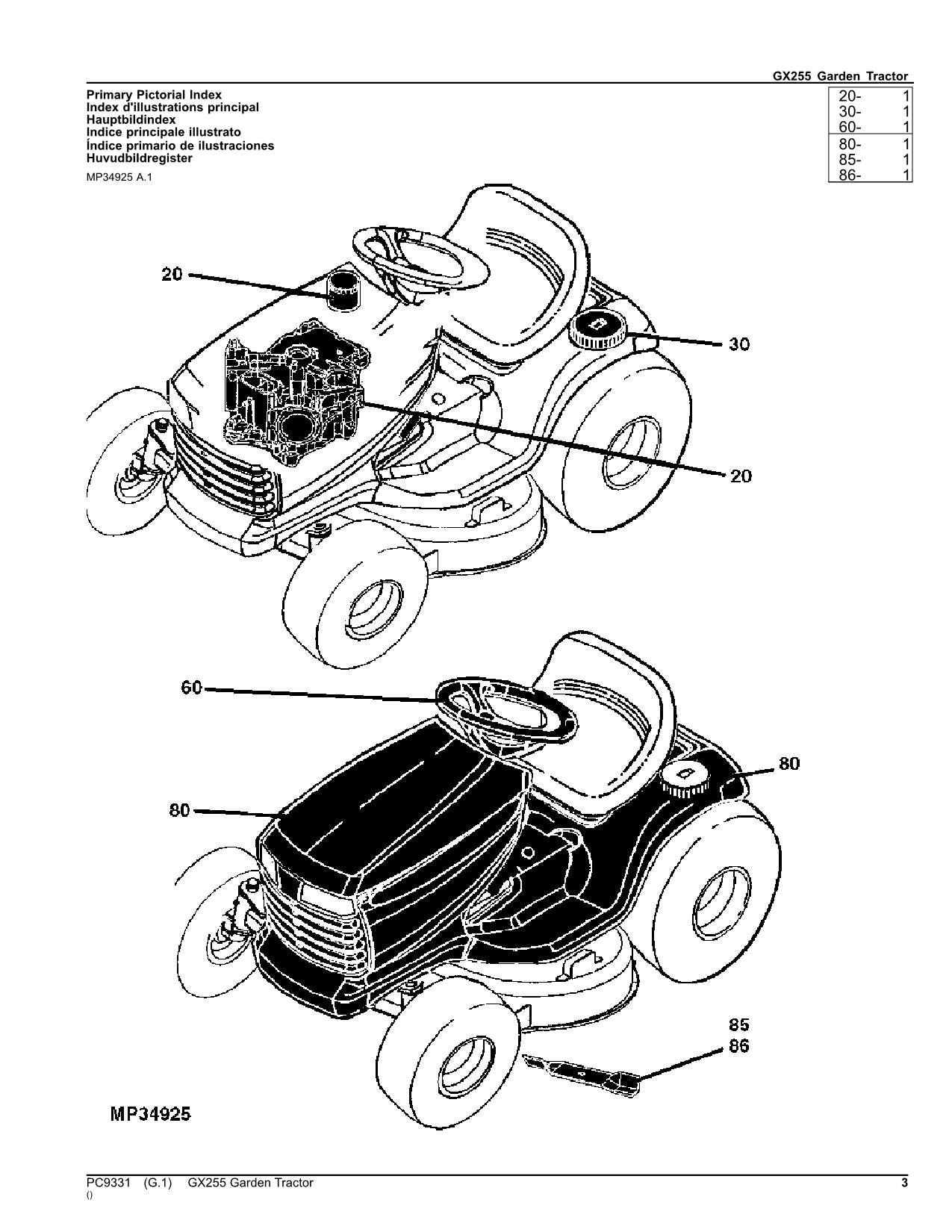 JOHN DEERE GX255 TRACTOR PARTS CATALOG MANUAL