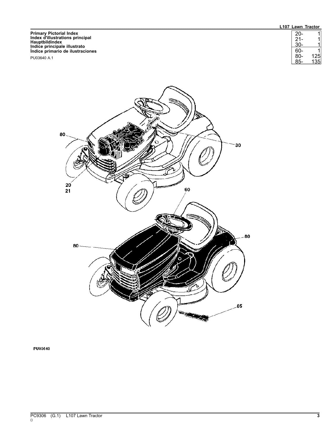 JOHN DEERE L107 TRAKTOR ERSATZTEILKATALOGHANDBUCH