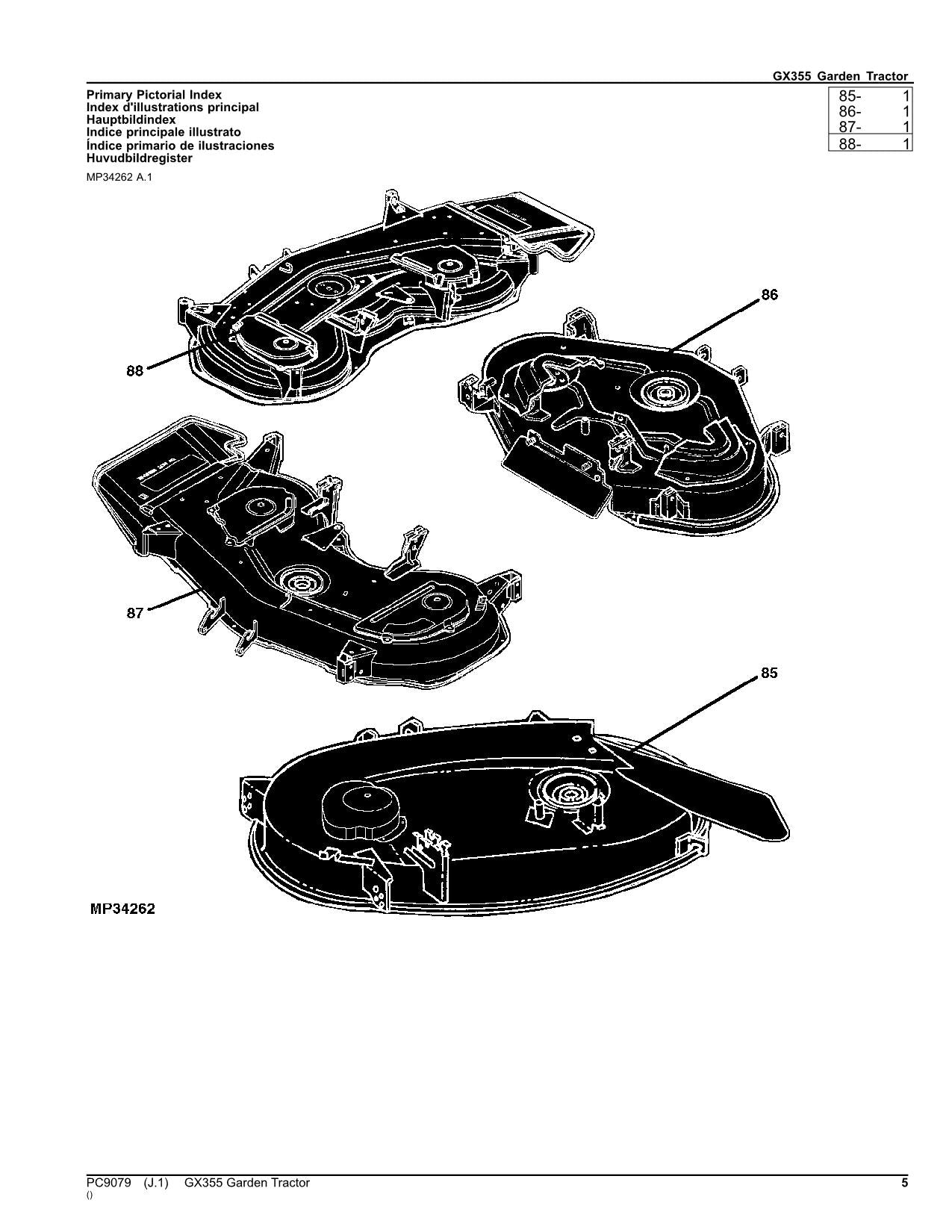 JOHN DEERE GX355 TRACTOR PARTS CATALOG MANUAL