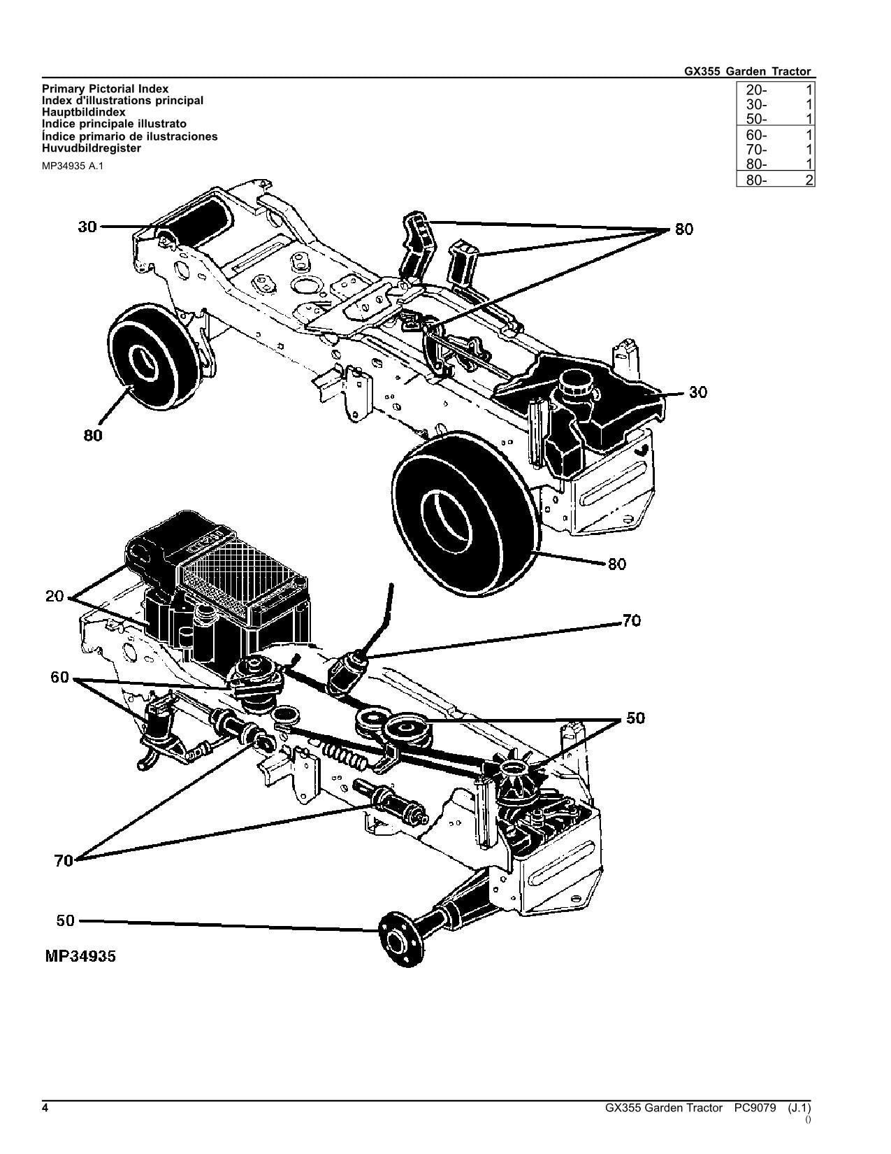 JOHN DEERE GX355 TRACTOR PARTS CATALOG MANUAL