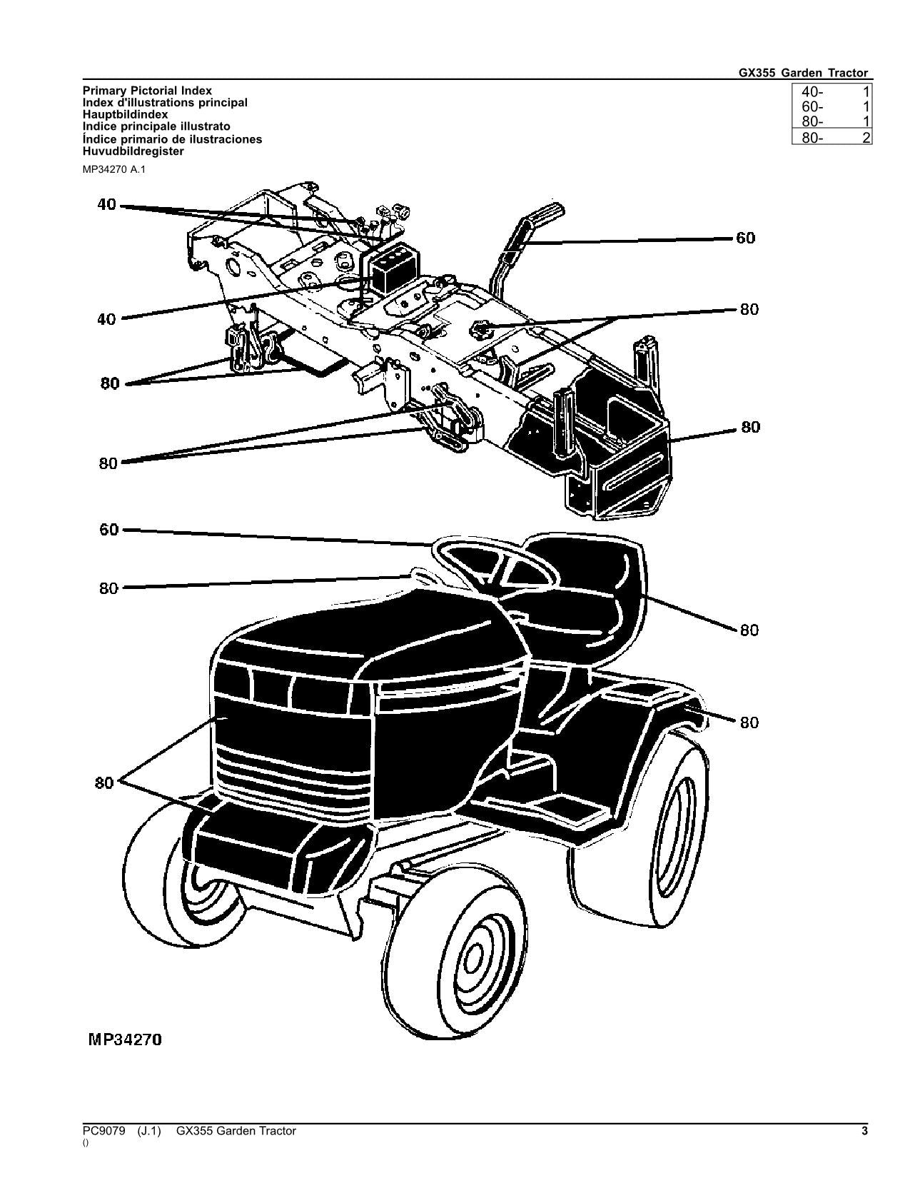 JOHN DEERE GX355 TRACTOR PARTS CATALOG MANUAL