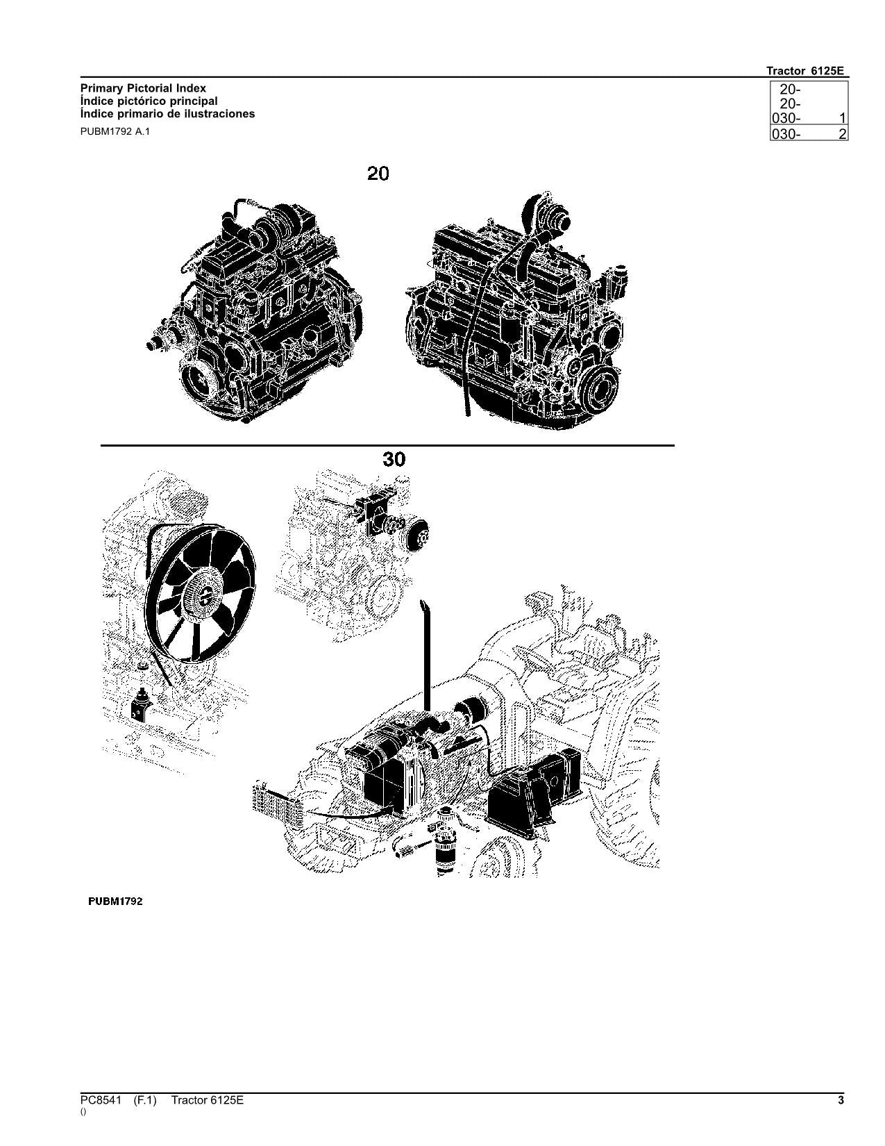 JOHN DEERE 6125E TRACTOR PARTS CATALOG MANUAL PC8541