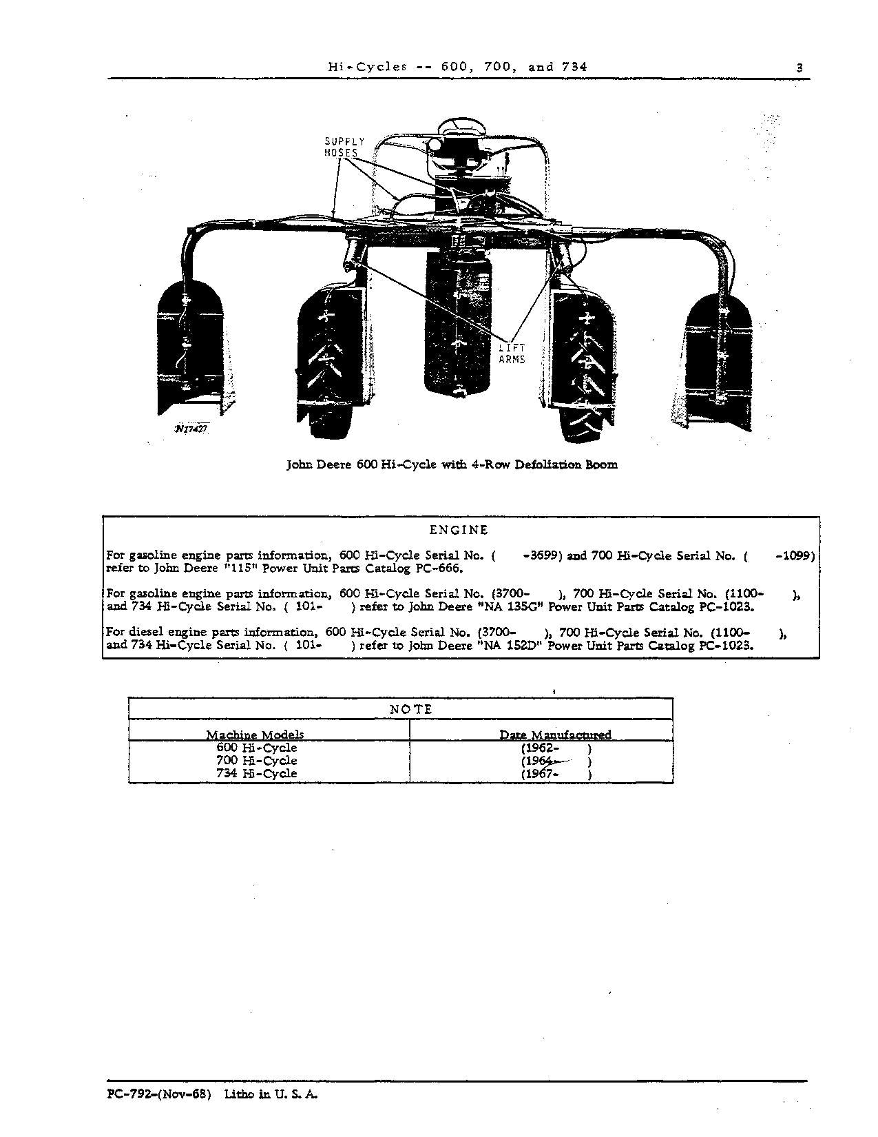 JOHN DEERE 600 700 734 TRACTOR PARTS CATALOG MANUAL