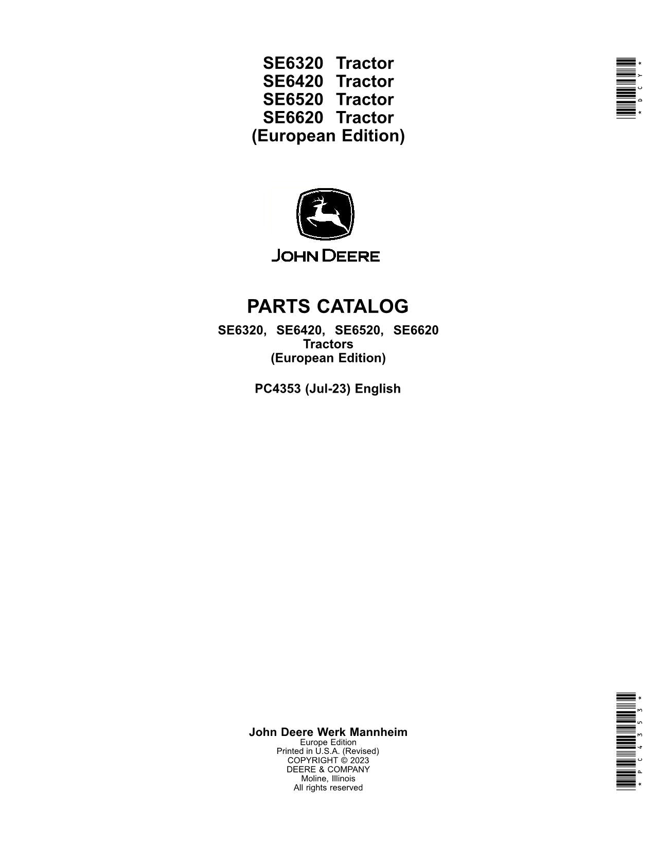 JOHN DEERE SE6320 SE6420 SE6520 SE6620 TRAKTOR TEILEKATALOG HANDBUCH