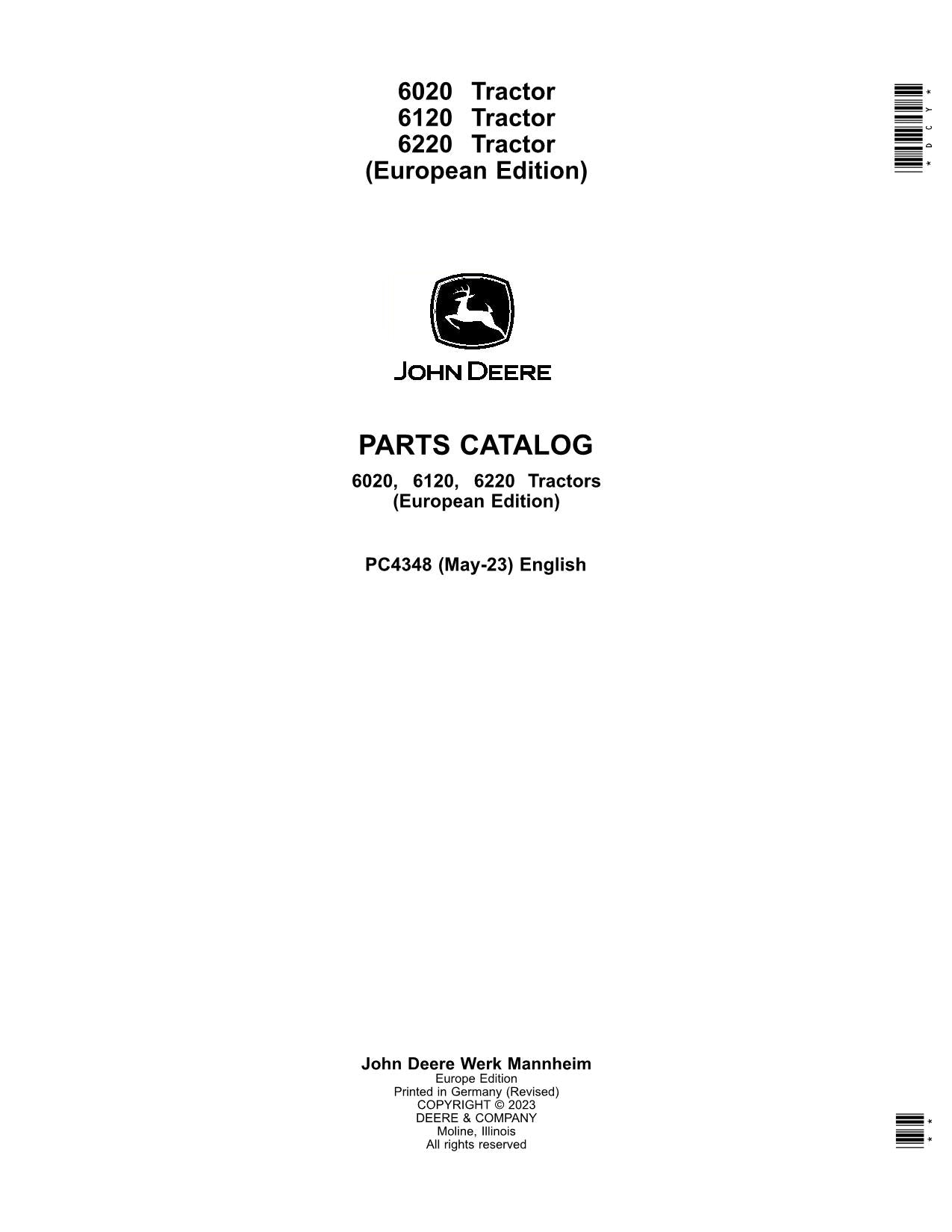 JOHN DEERE 6020 6120 6220 TRACTOR PARTS CATALOG MANUAL