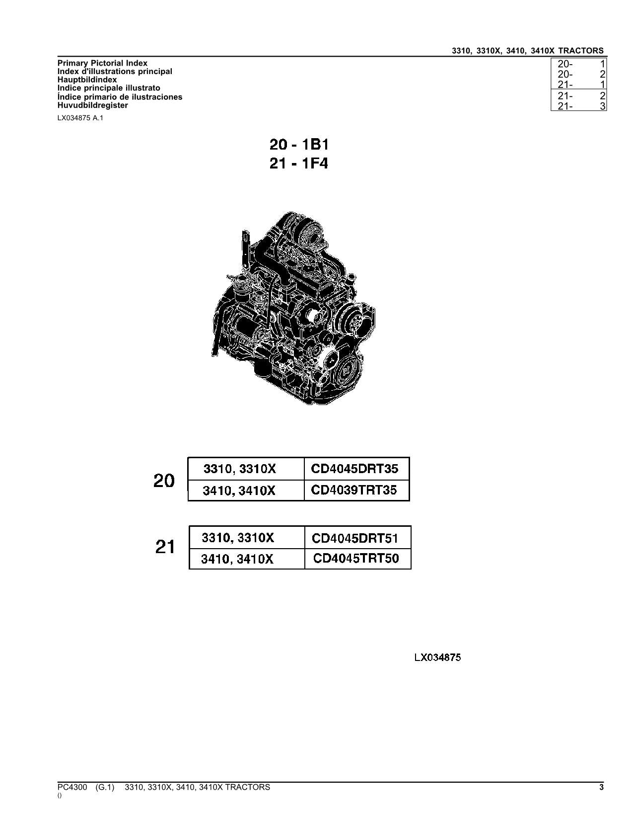 JOHN DEERE 3310 3310X 3410 3410X TRAKTOR TEILEKATALOGHANDBUCH