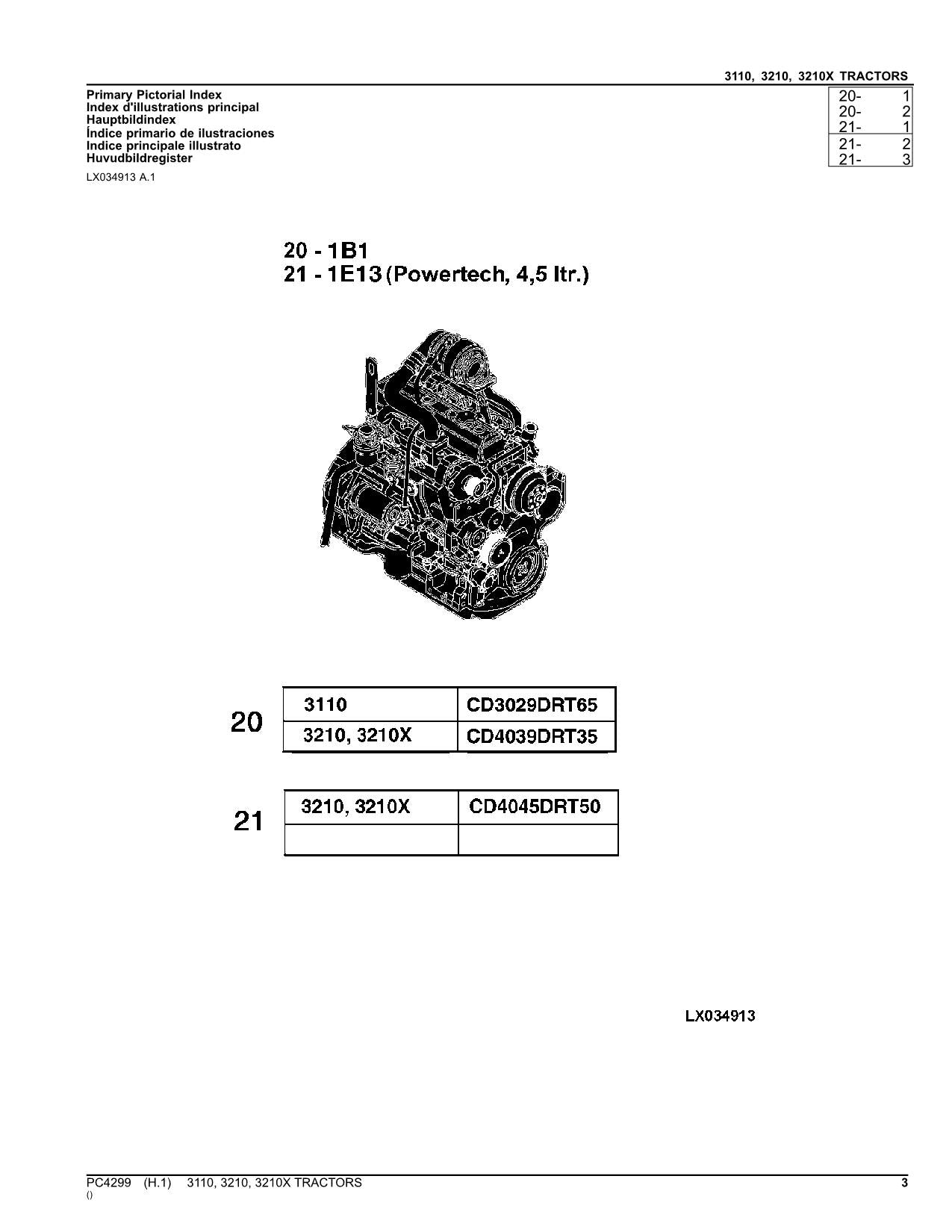 JOHN DEERE 3110 3210 3210X TRACTOR PARTS CATALOG MANUAL