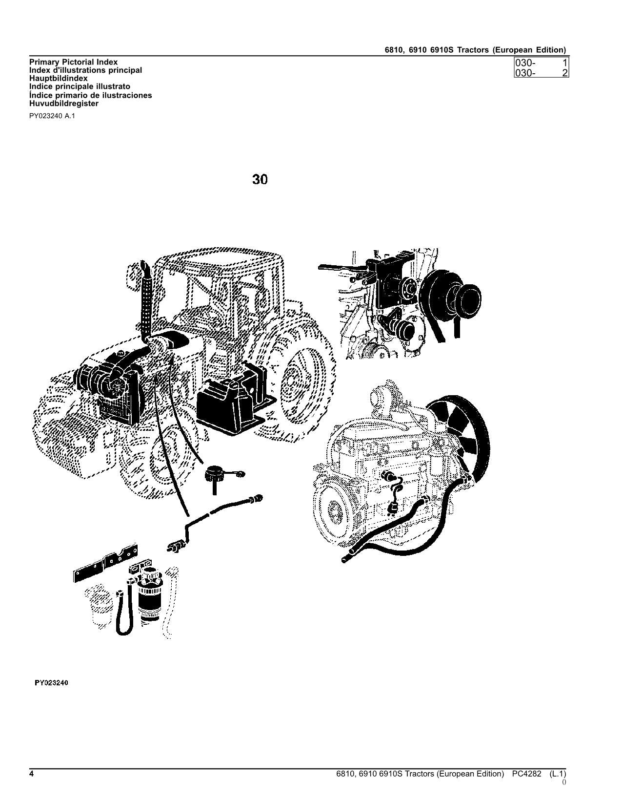 JOHN DEERE 6810 6910 6910S TRACTOR PARTS CATALOG MANUAL