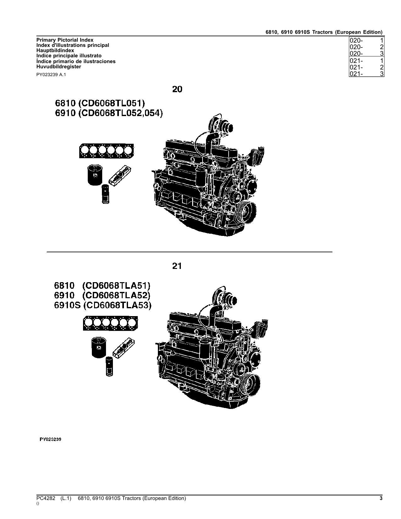 JOHN DEERE 6810 6910 6910S TRACTOR PARTS CATALOG MANUAL