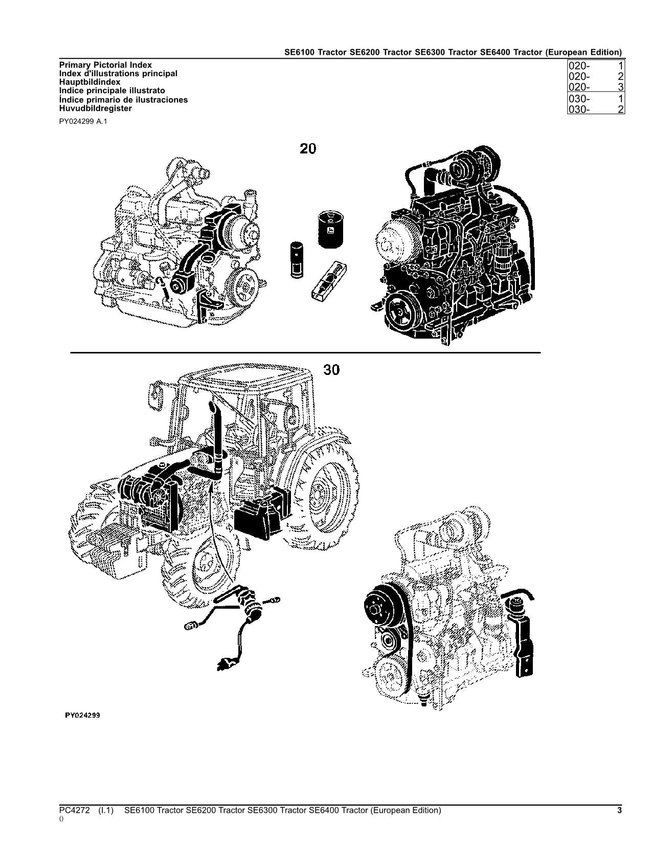 JOHN DEERE SE6100 SE6200 SE6300 SE6400 TRACTOR PARTS CATALOG MANUAL