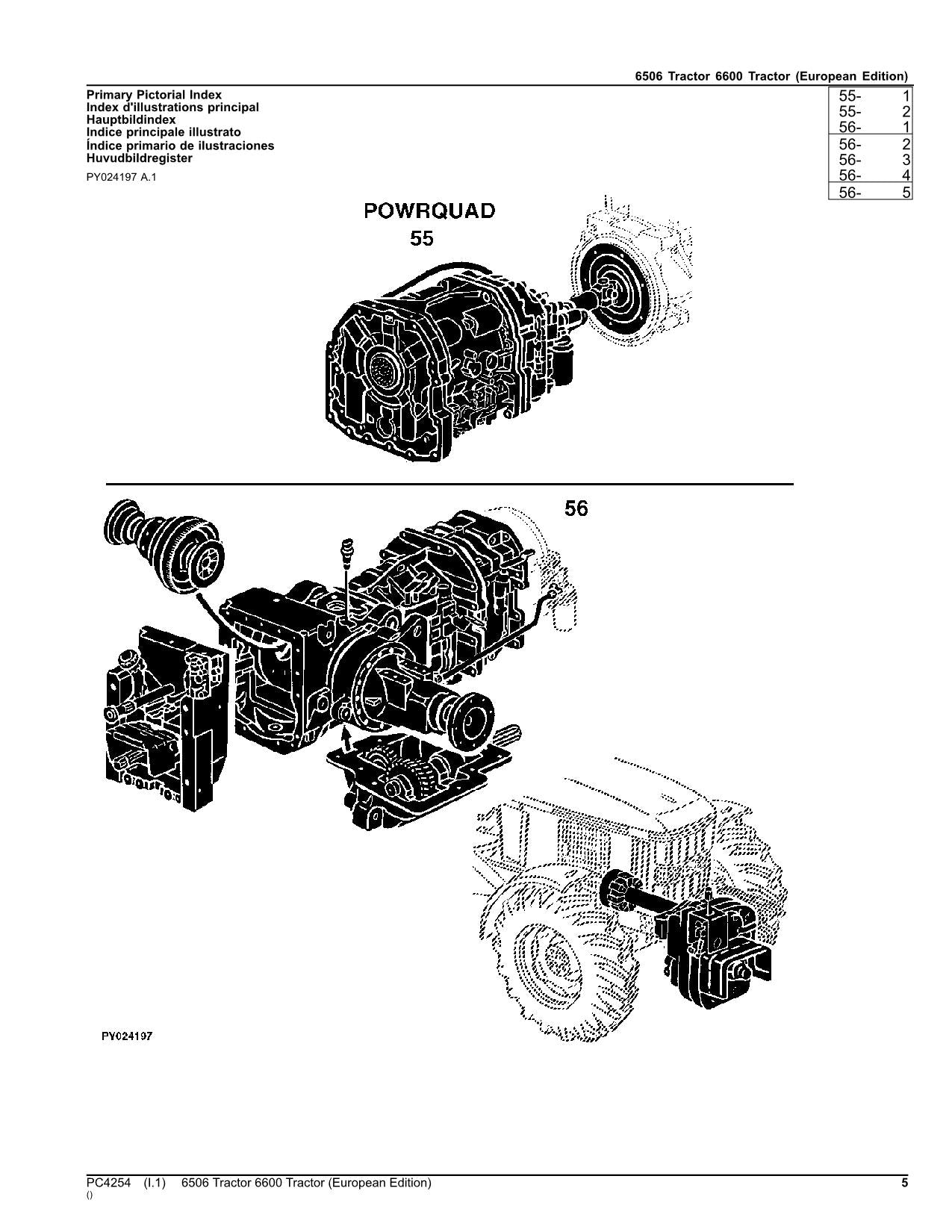 JOHN DEERE 6506 6600 TRACTOR PARTS CATALOG MANUAL