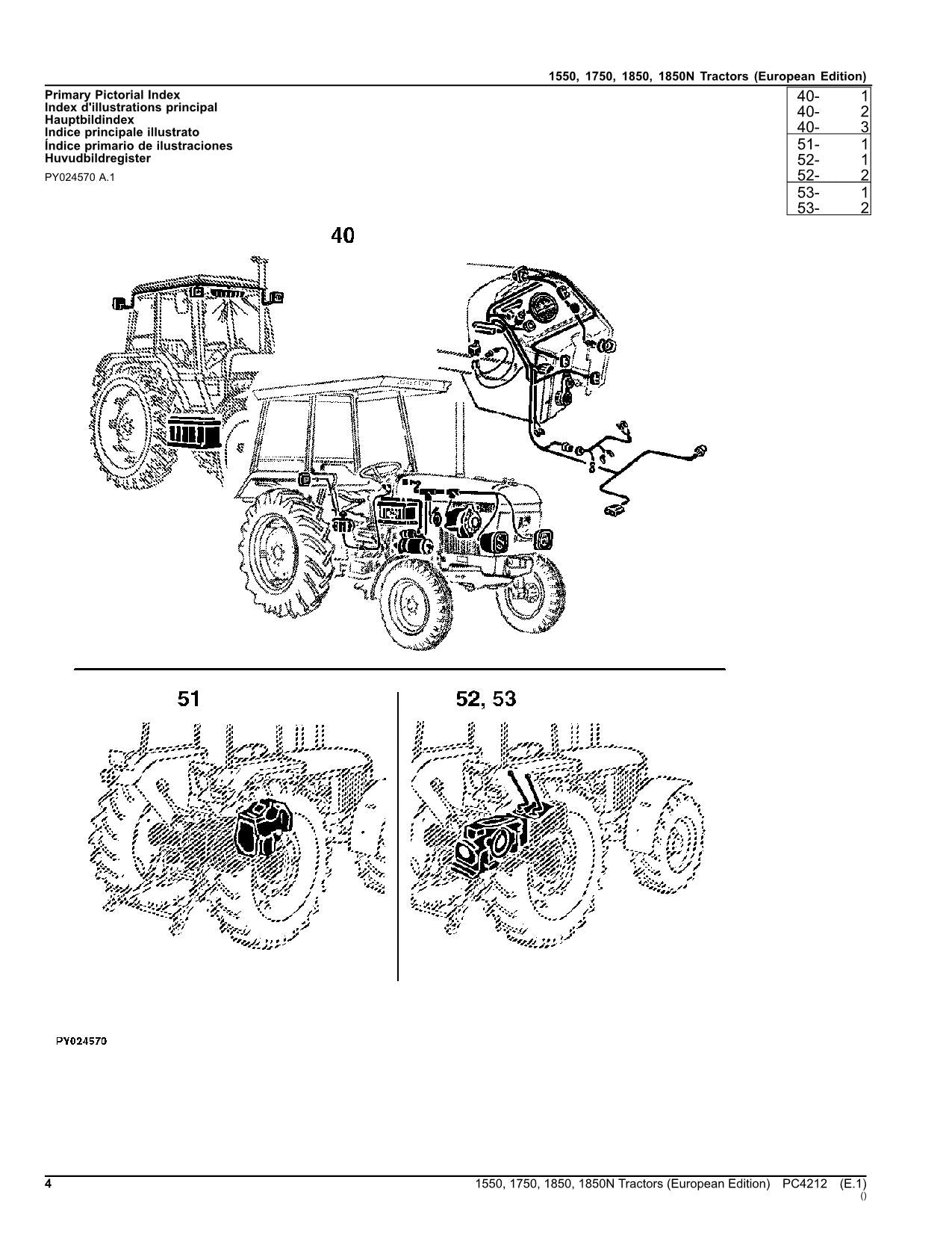 JOHN DEERE 1550 1750 1850 1850N TRACTOR PARTS CATALOG MANUAL