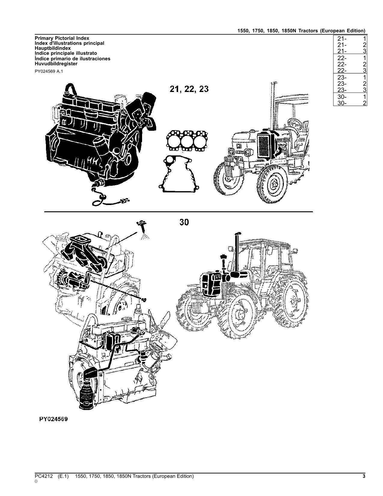 JOHN DEERE 1550 1750 1850 1850N TRACTOR PARTS CATALOG MANUAL