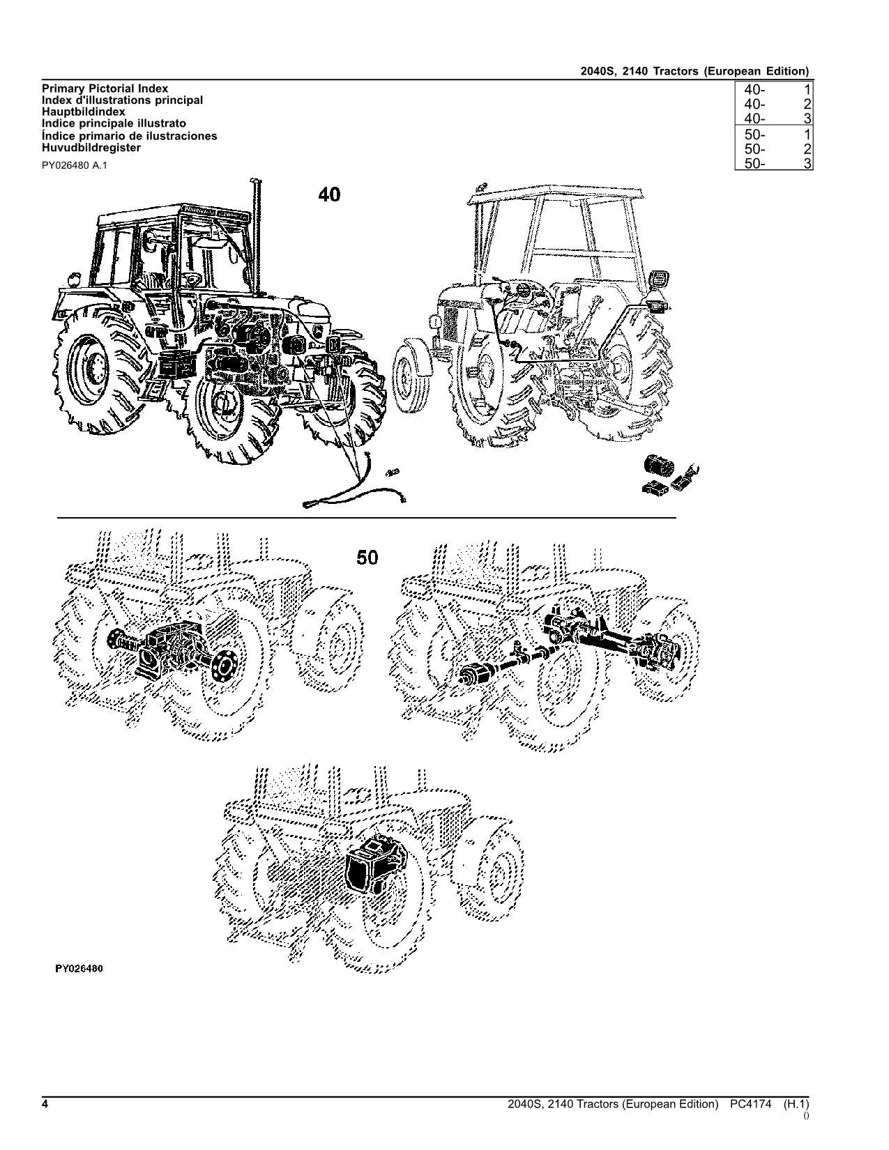 JOHN DEERE 2040S 2140 TRACTOR PARTS CATALOG MANUAL EUROPEAN EDITION