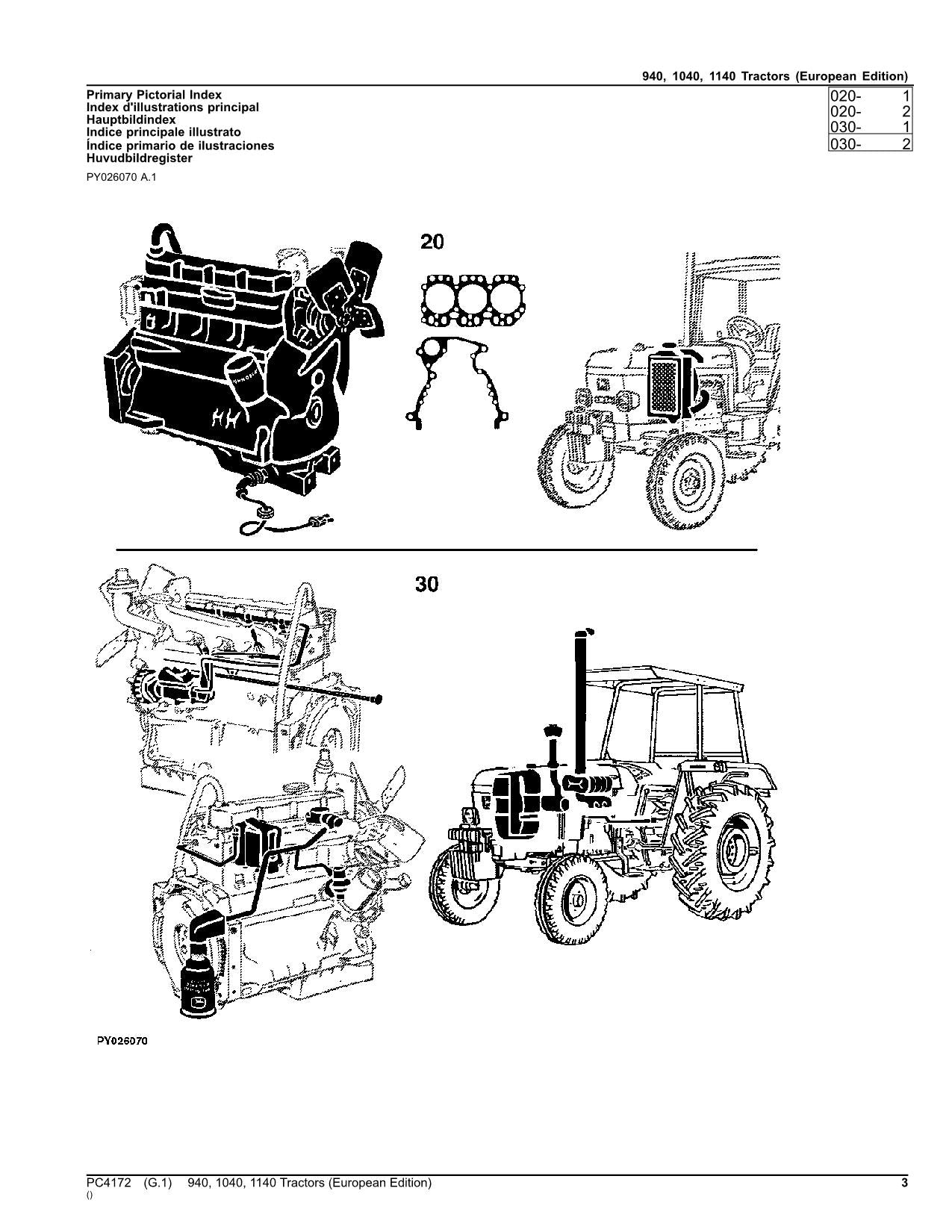 JOHN DEERE 940 1040 1140 TRACTOR PARTS CATALOG MANUAL