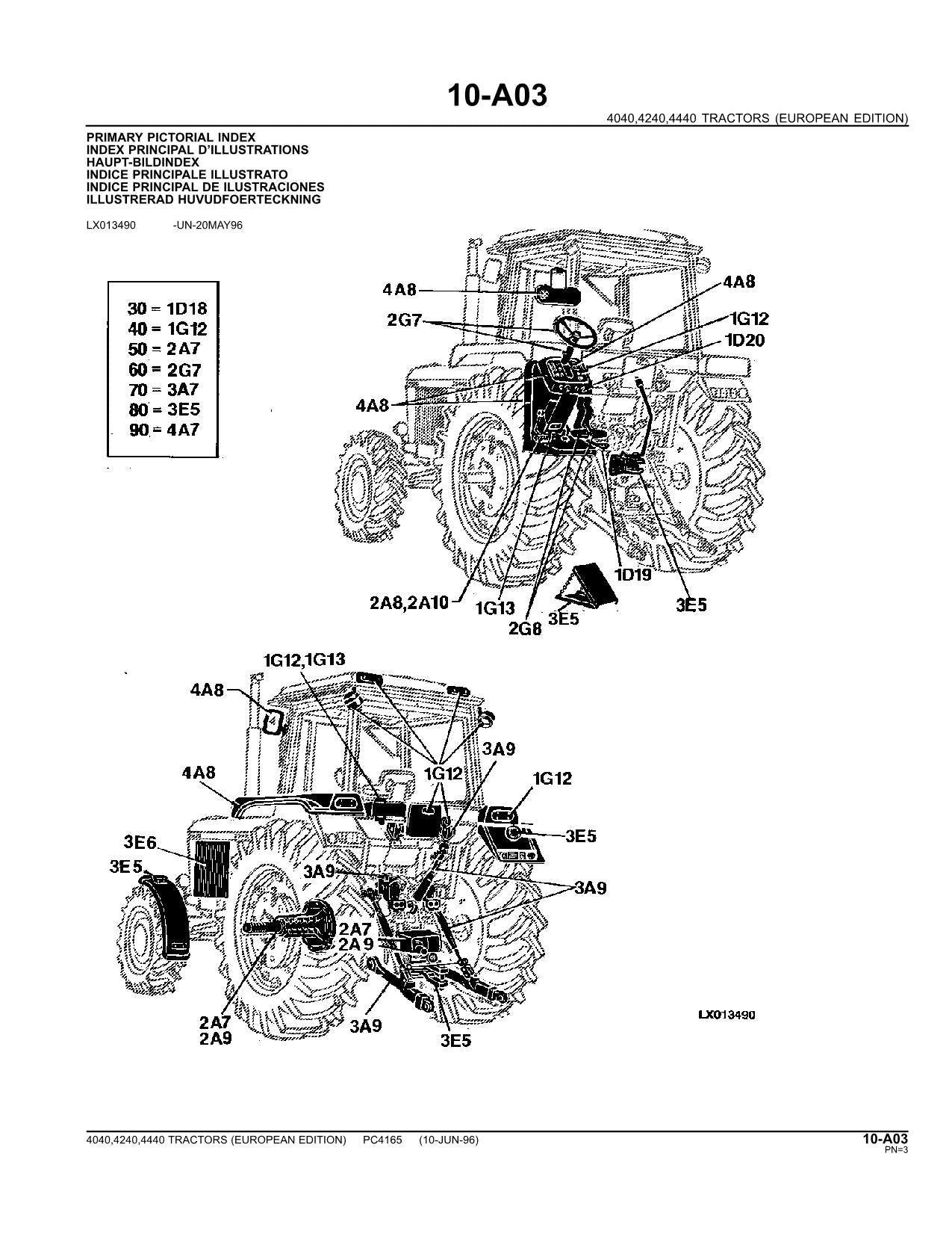 JOHN DEERE 4040 4240 4440 TRAKTOR TEILEKATALOGHANDBUCH PC4165