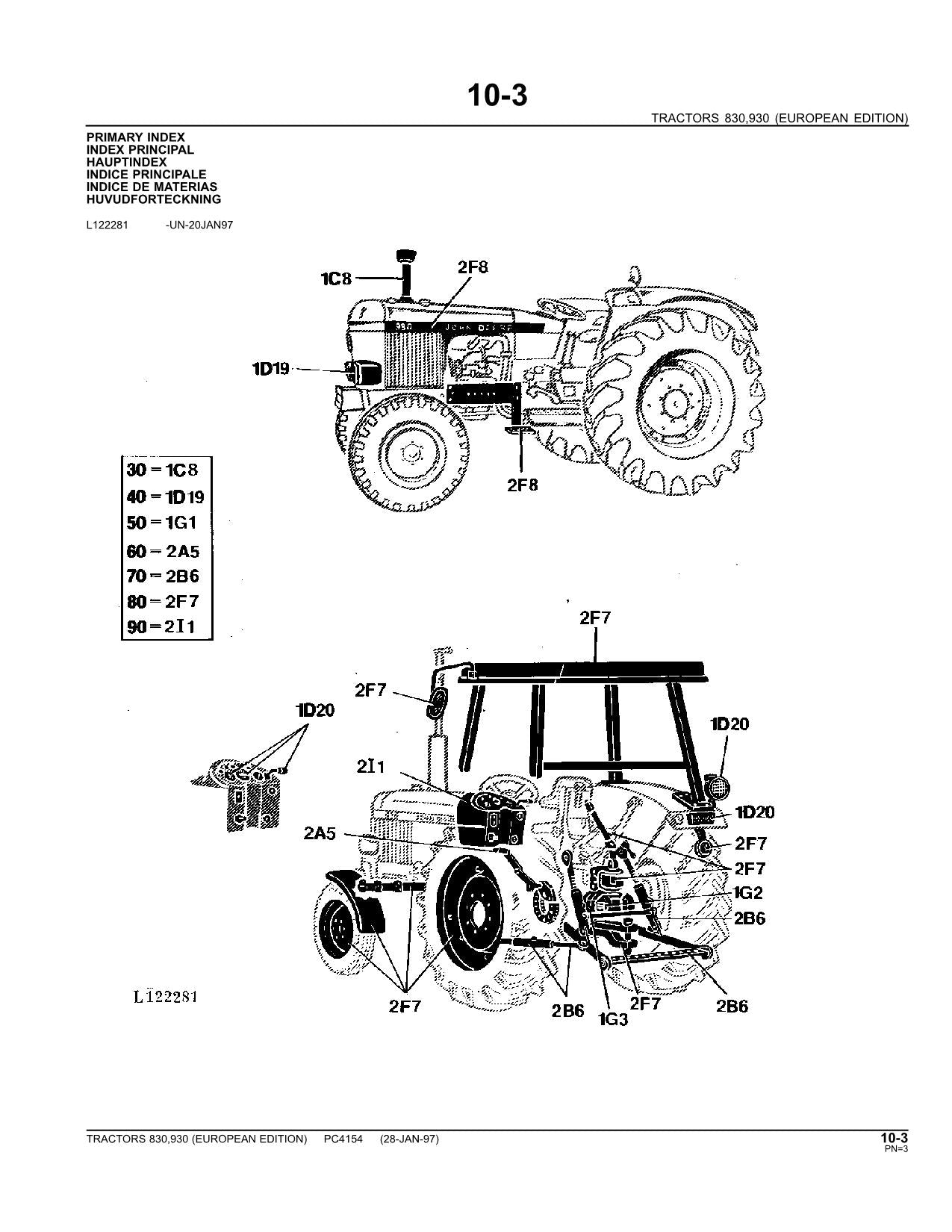 JOHN DEERE 830 930 TRACTOR PARTS CATALOG MANUAL