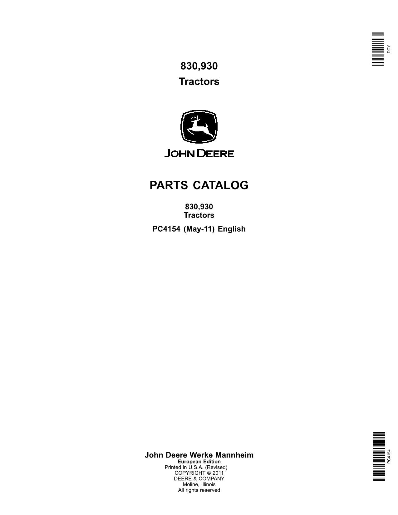 MANUEL DU CATALOGUE DES PIÈCES DE RECHANGE POUR TRACTEUR JOHN DEERE 830 930