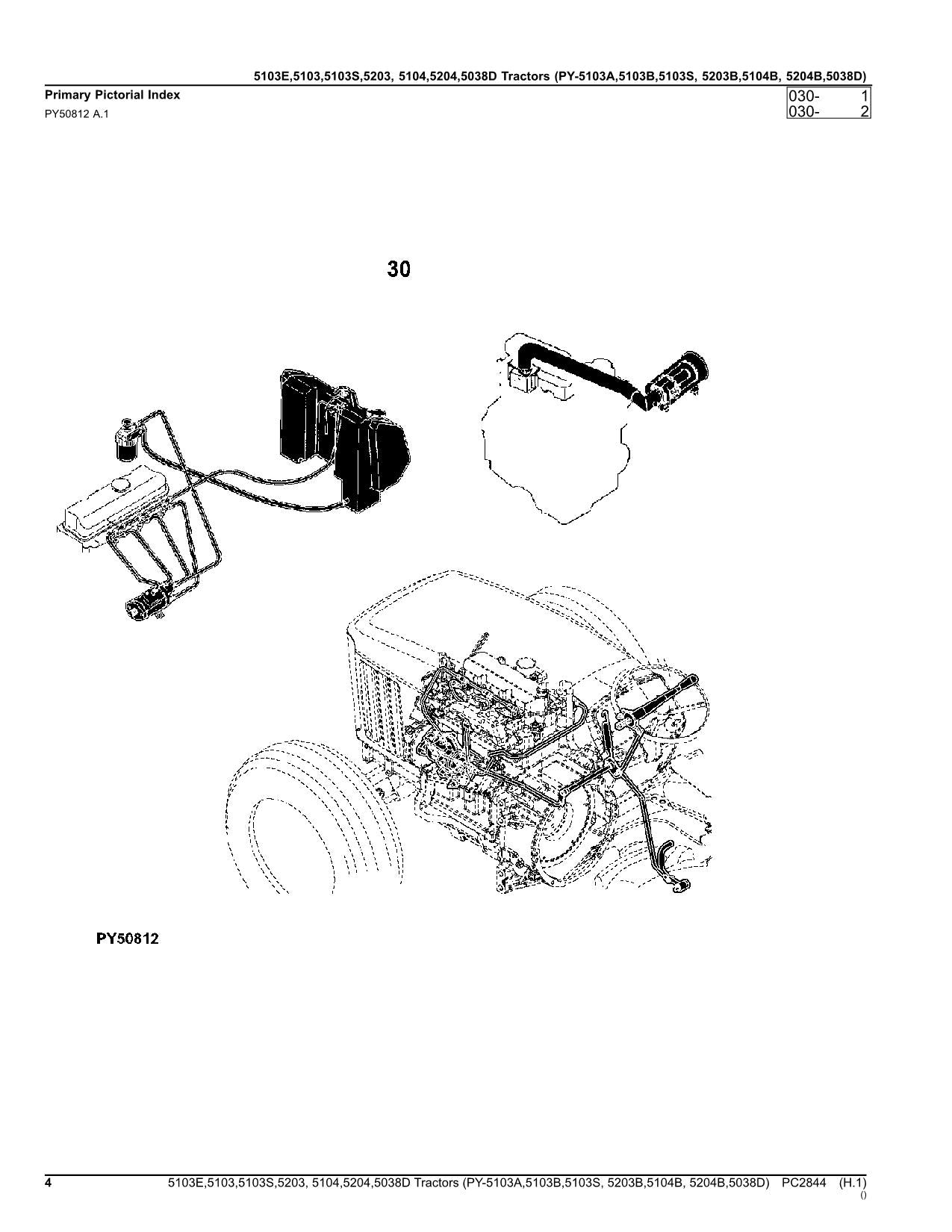 JOHN DEERE 5038D 5103E 5103 5103S 5203 5104 5204 TRACTOR PARTS CATALOG MANUAL