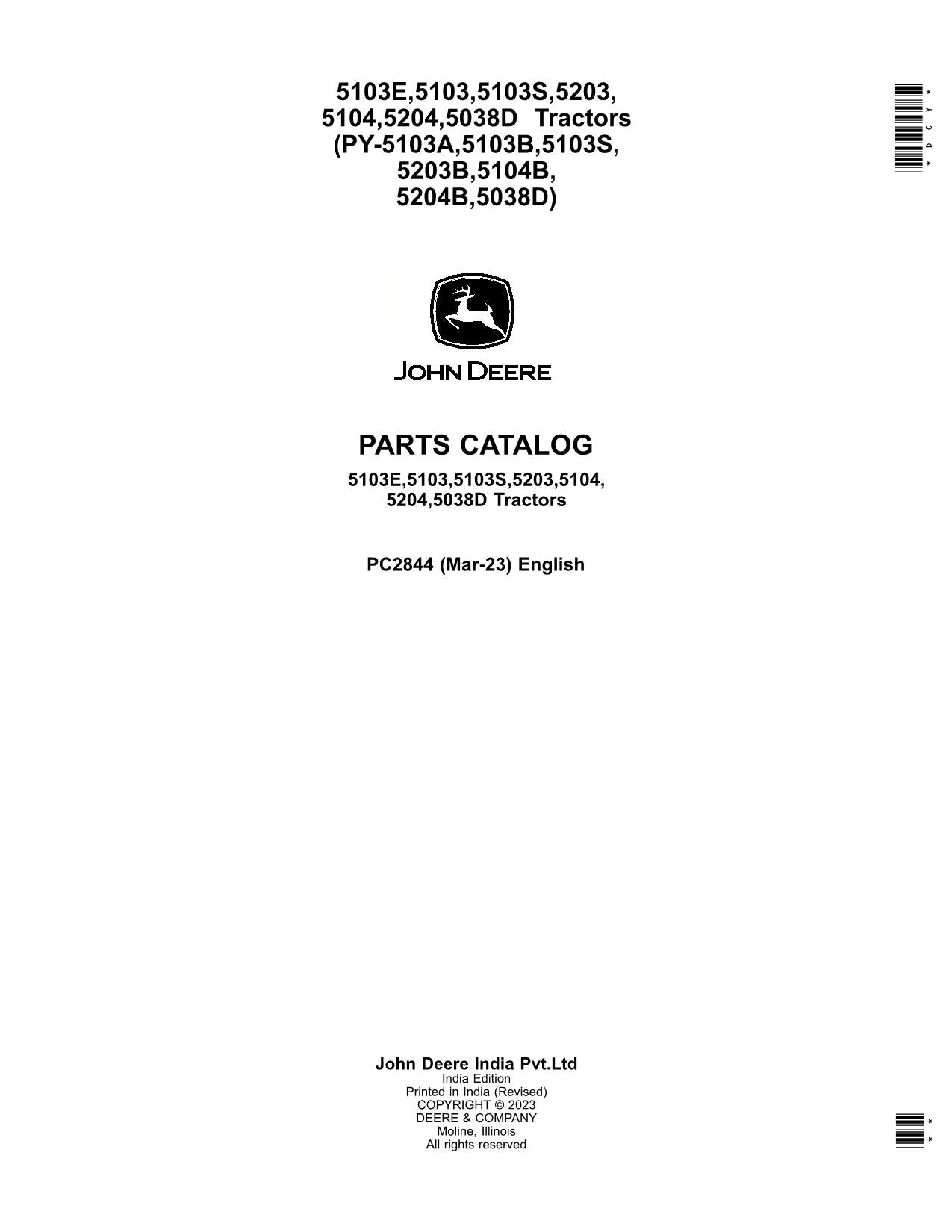 MANUEL DU CATALOGUE DES PIÈCES DE RECHANGE POUR TRACTEUR JOHN DEERE 5038D 5103E 5103 5103S 5203 5104 5204