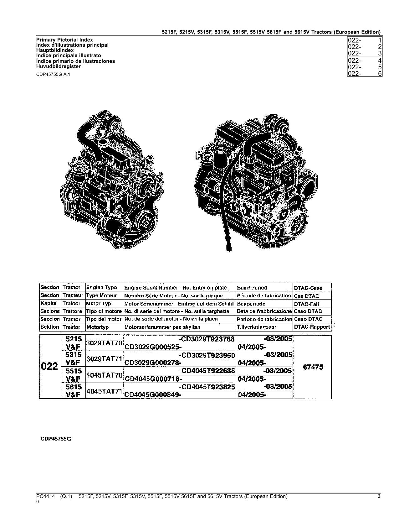 JOHN DEERE 5215F 5215V 5315F 5315V TRAKTOR TEILEKATALOGHANDBUCH