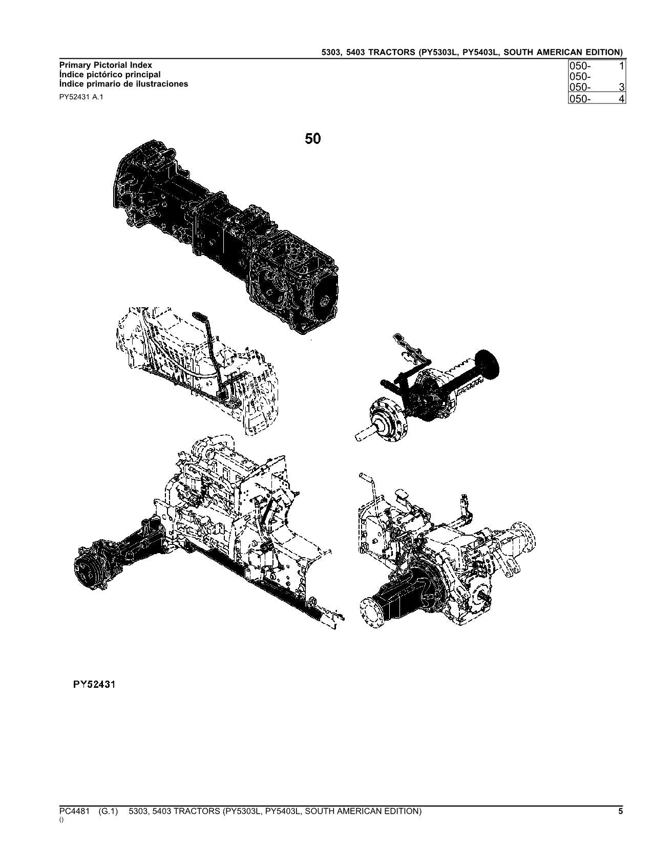 MANUEL DU CATALOGUE DES PIÈCES DE RECHANGE POUR TRACTEUR JOHN DEERE 5303 5403 ÉDITION SUD-AMÉRICAINE