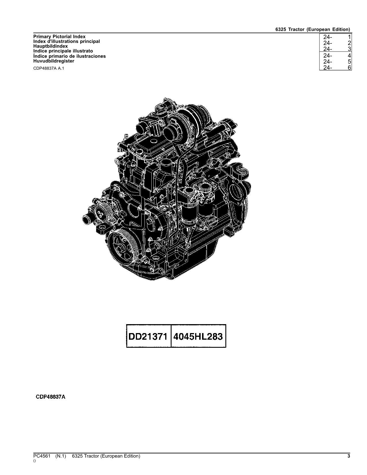 JOHN DEERE 6325 TRAKTOR ERSATZTEILKATALOGHANDBUCH